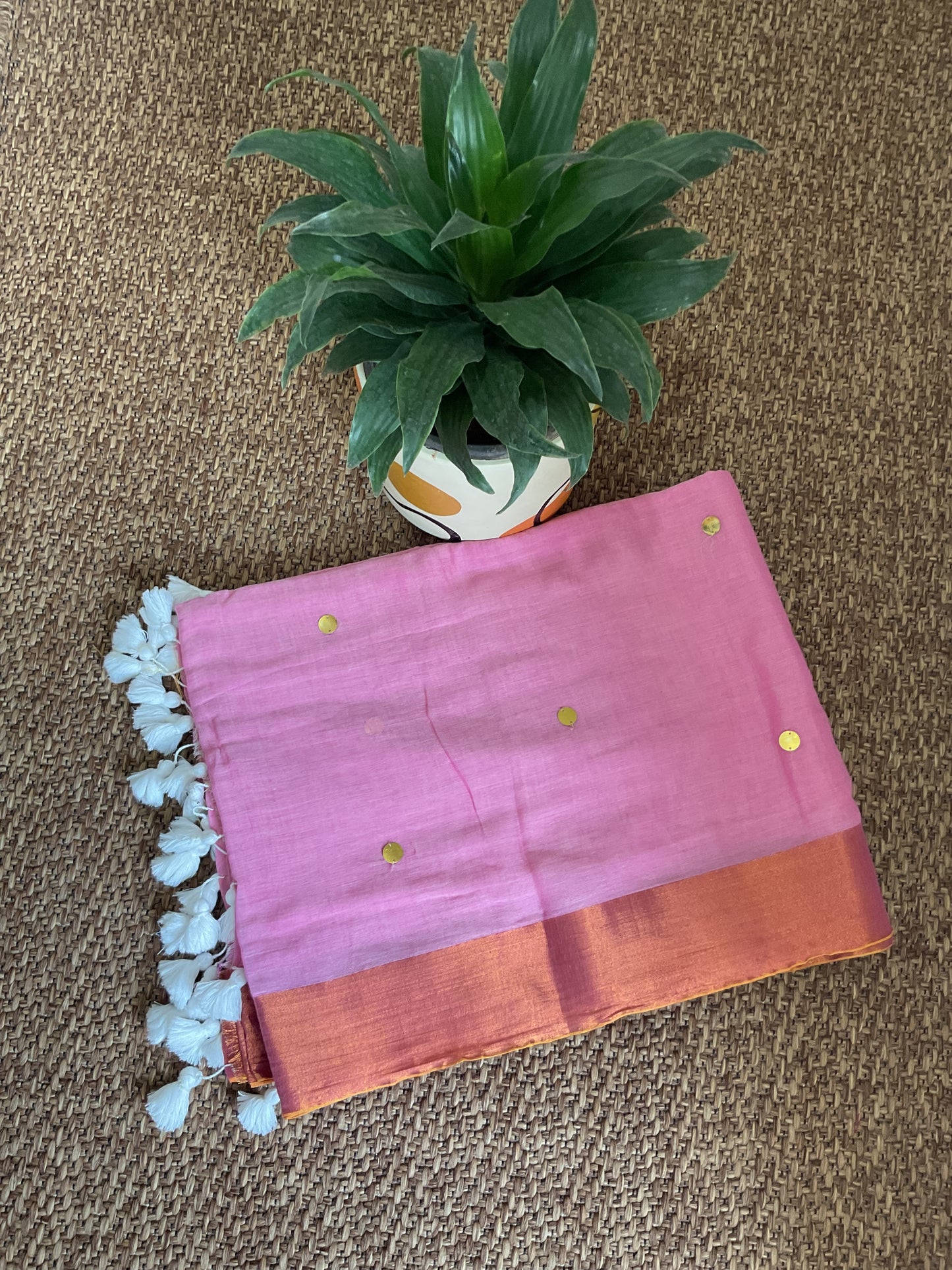 Gini Mul cotton saree(Dusty Pink)