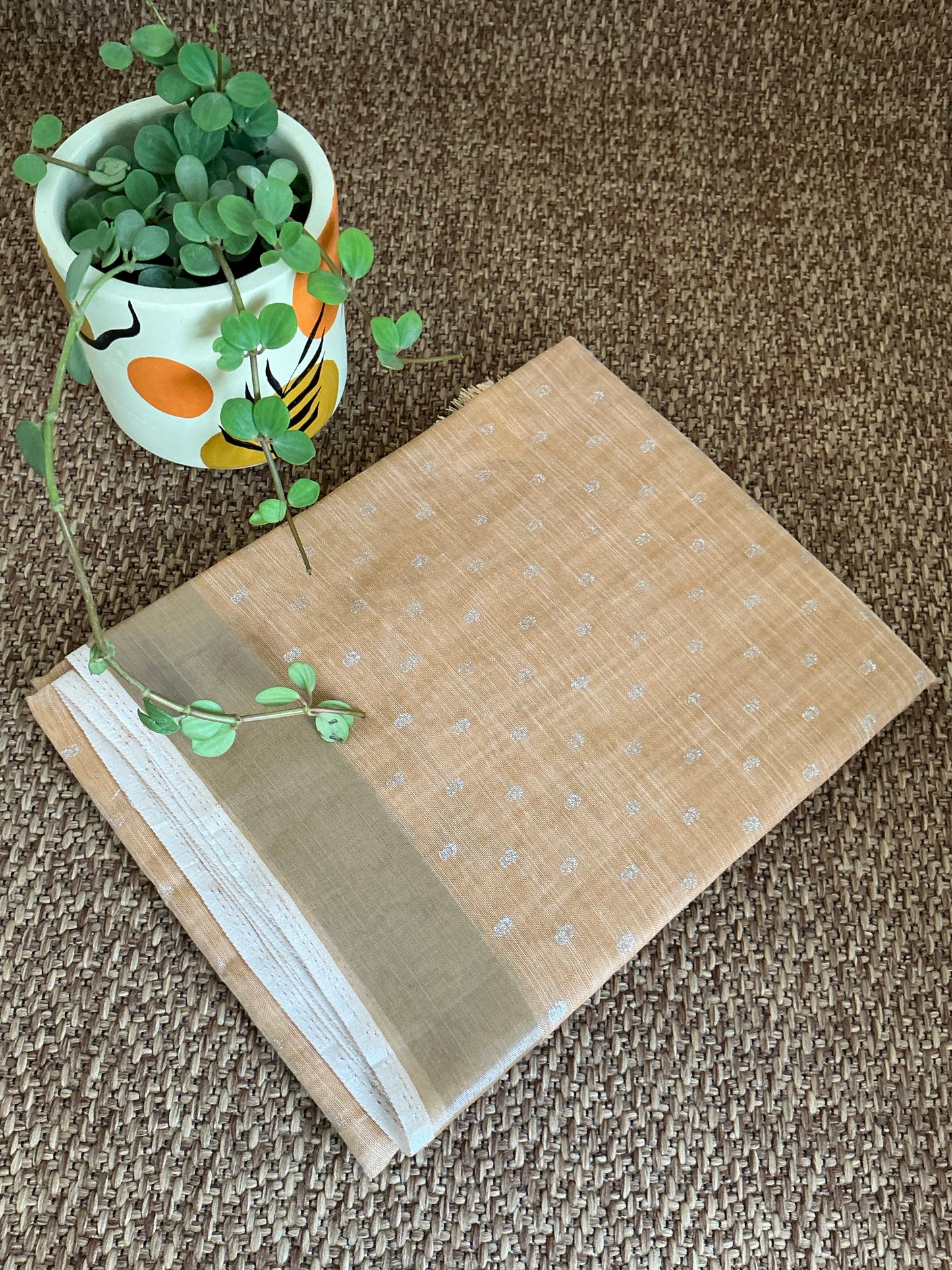 Cream Linen cotton with silver motifs