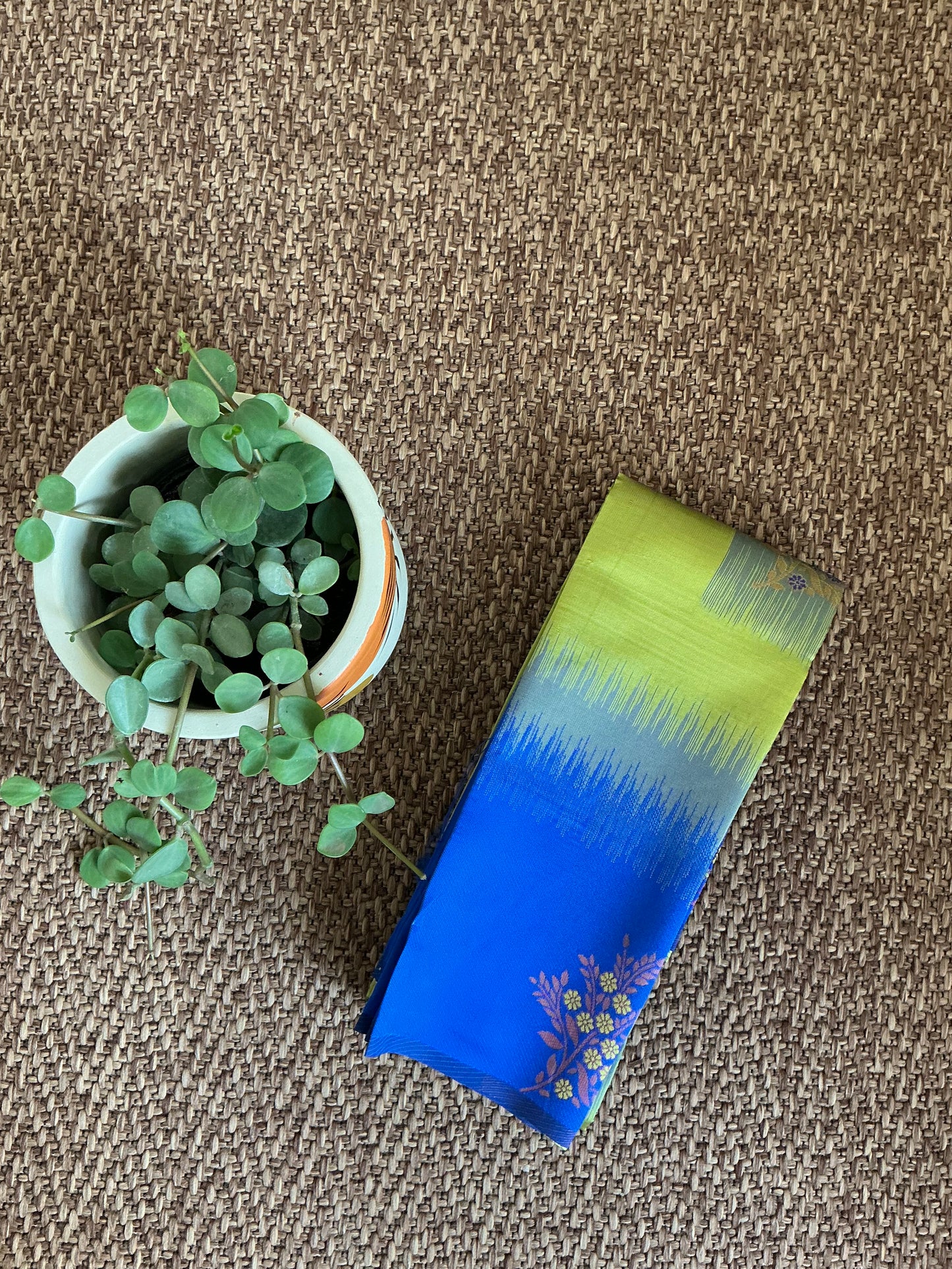 Meena green with blue semi soft silk saree