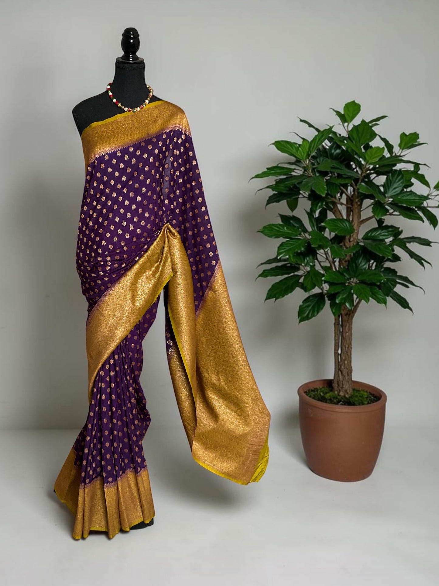 Banarasi crepe georgette saree(Royal purple with gold sari border)