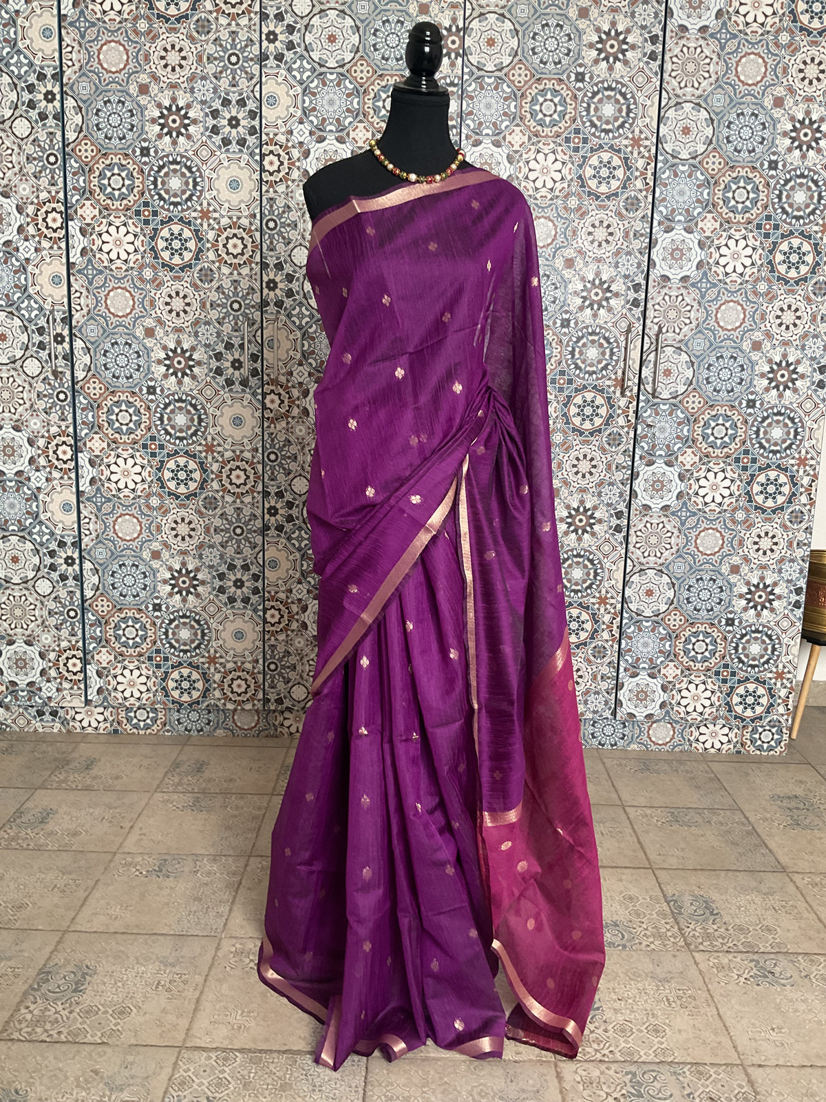 Maheshwari Cotton – Deep Wine with Antique Zari