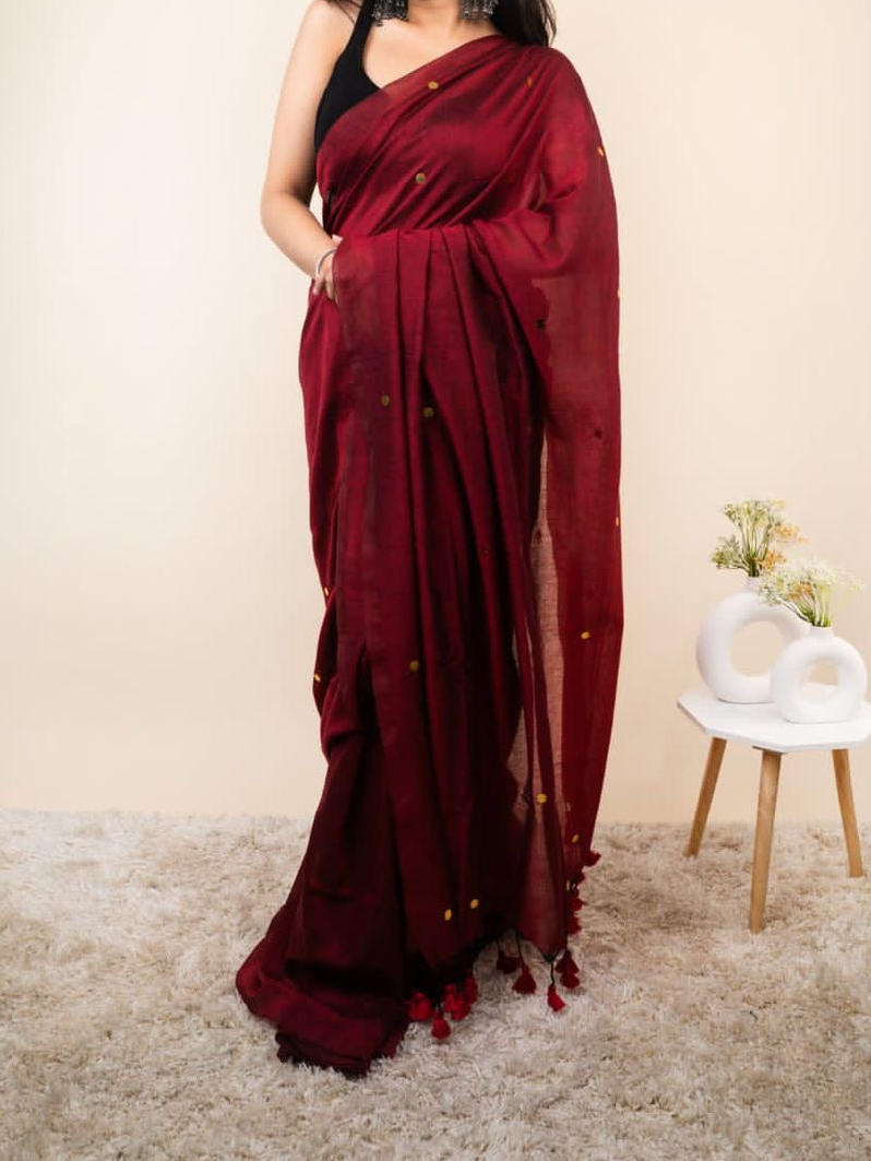 Cotton Gini saree(maroon)