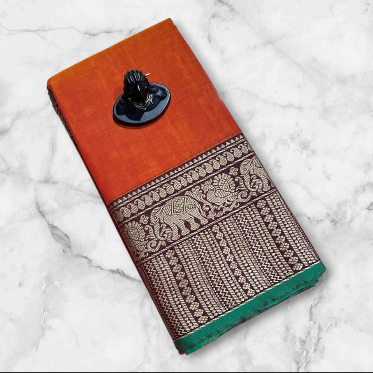 Narayanpet Saree with elephant border(orange)