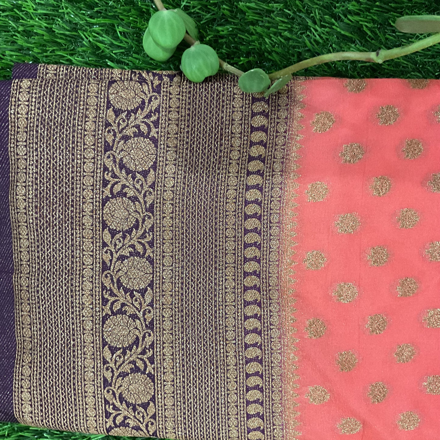 Onion pink with purple border Banarasi crepe georgette saree