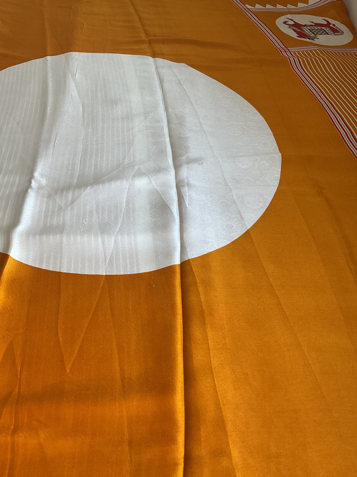 Mustard Yellow Ajrakh Dola Silk Saree