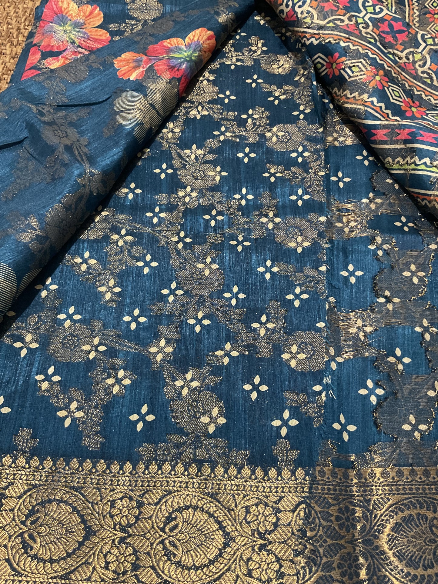 Fancy Floral Zari Weaving Saree(Blue)| Elegant Festive Collection