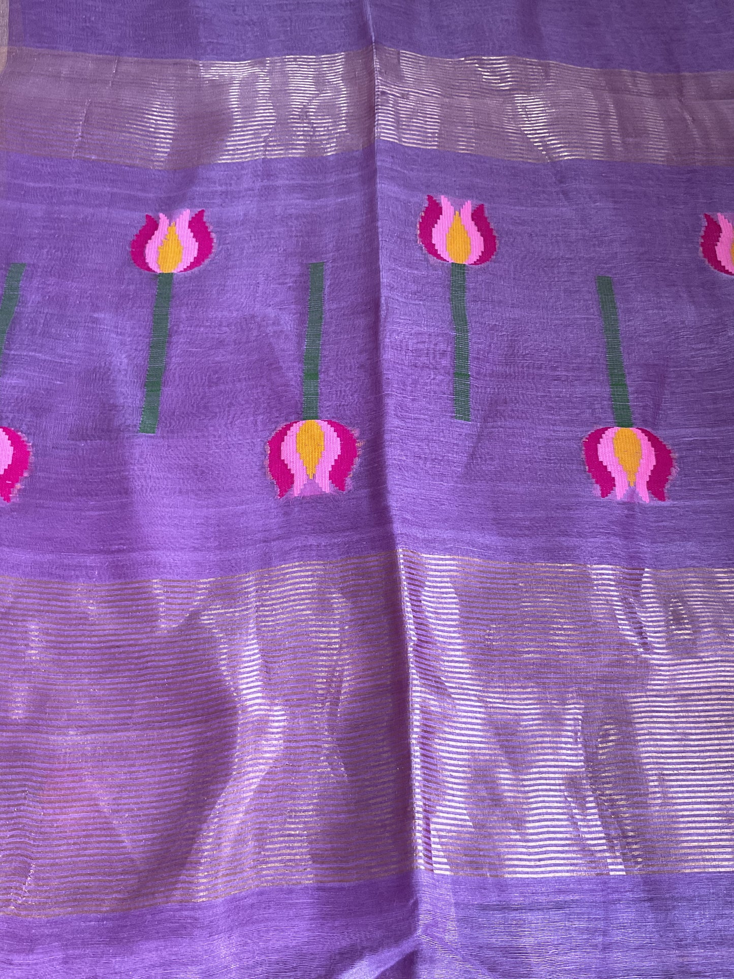 Pure jamdani muslin linen silk saree (Purple)
