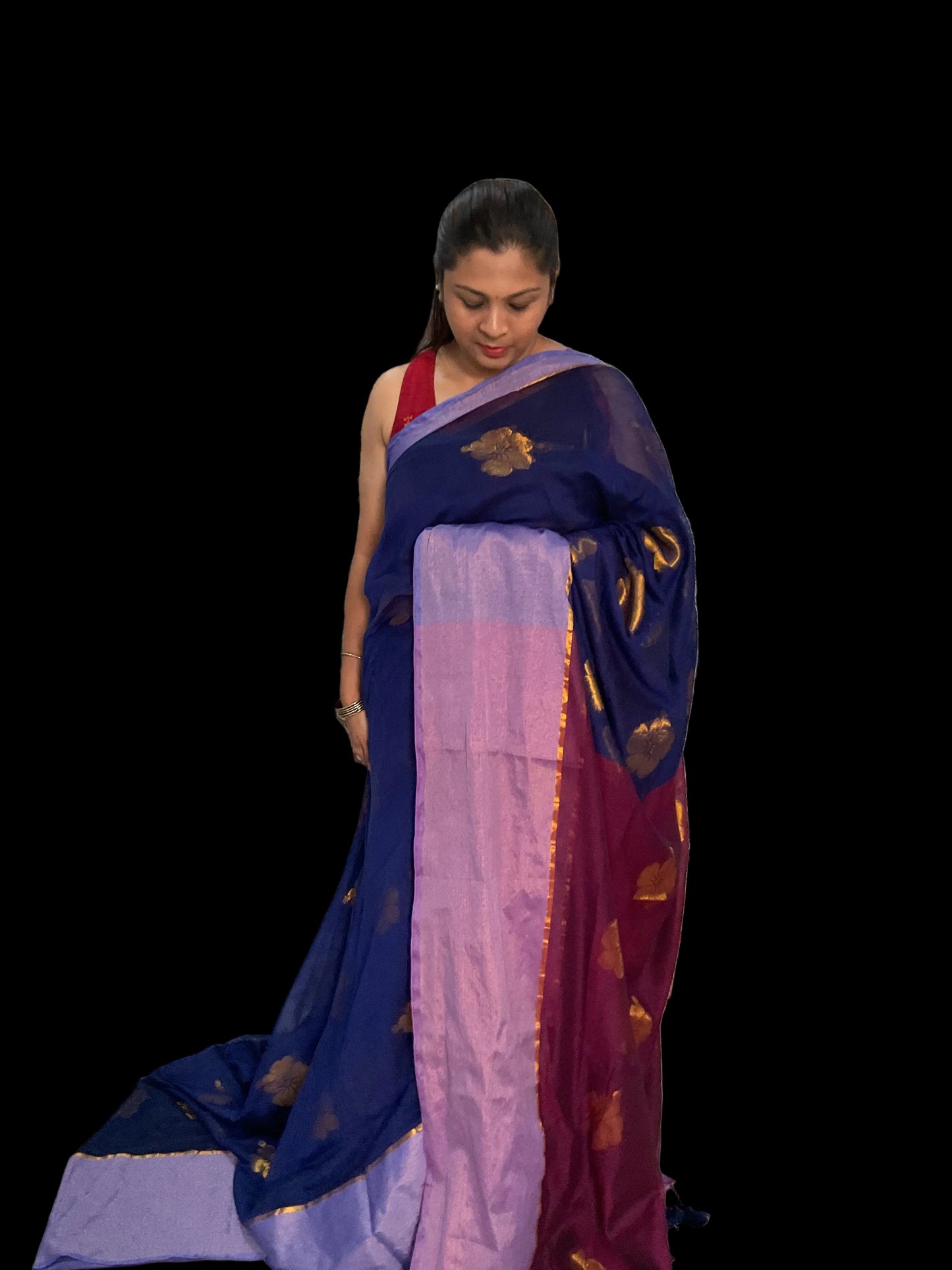 Mul cotton saree(Navy Blue)