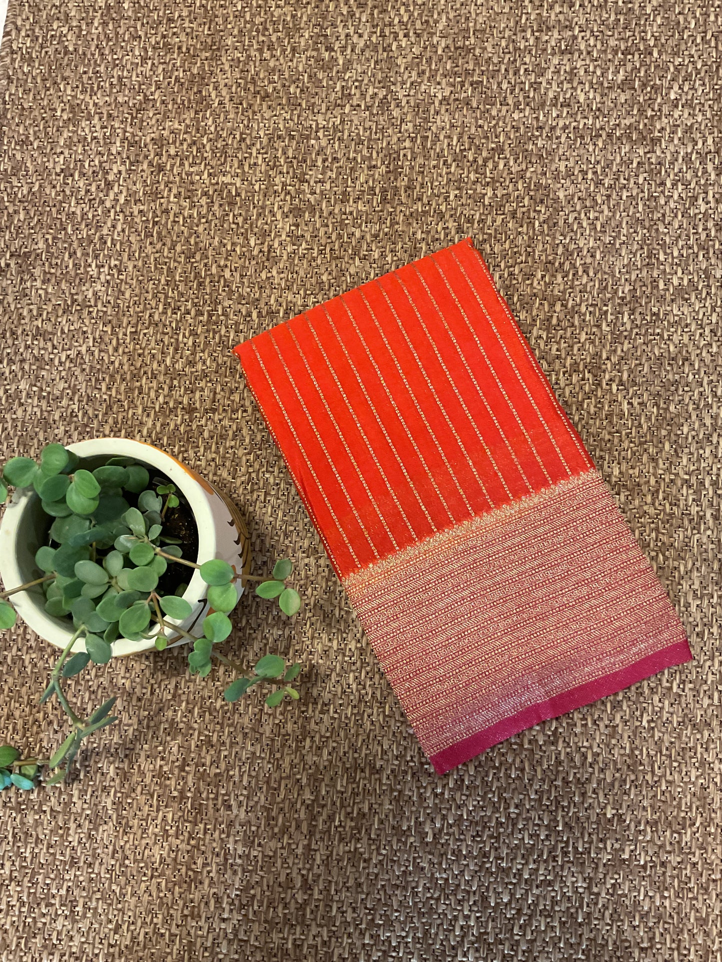 Burnt Orange Premium Banarasi stripes crepe saree