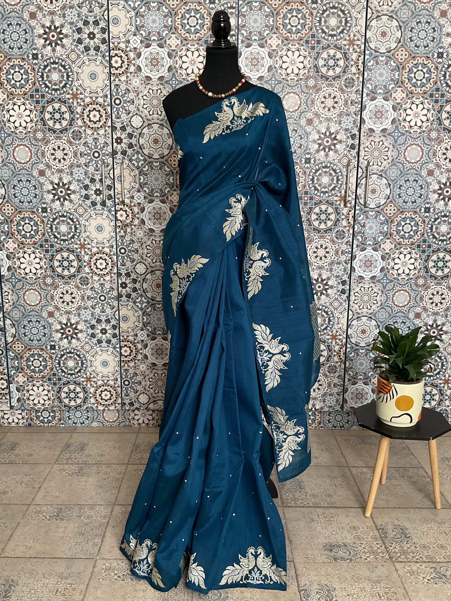 Tussar blue saree