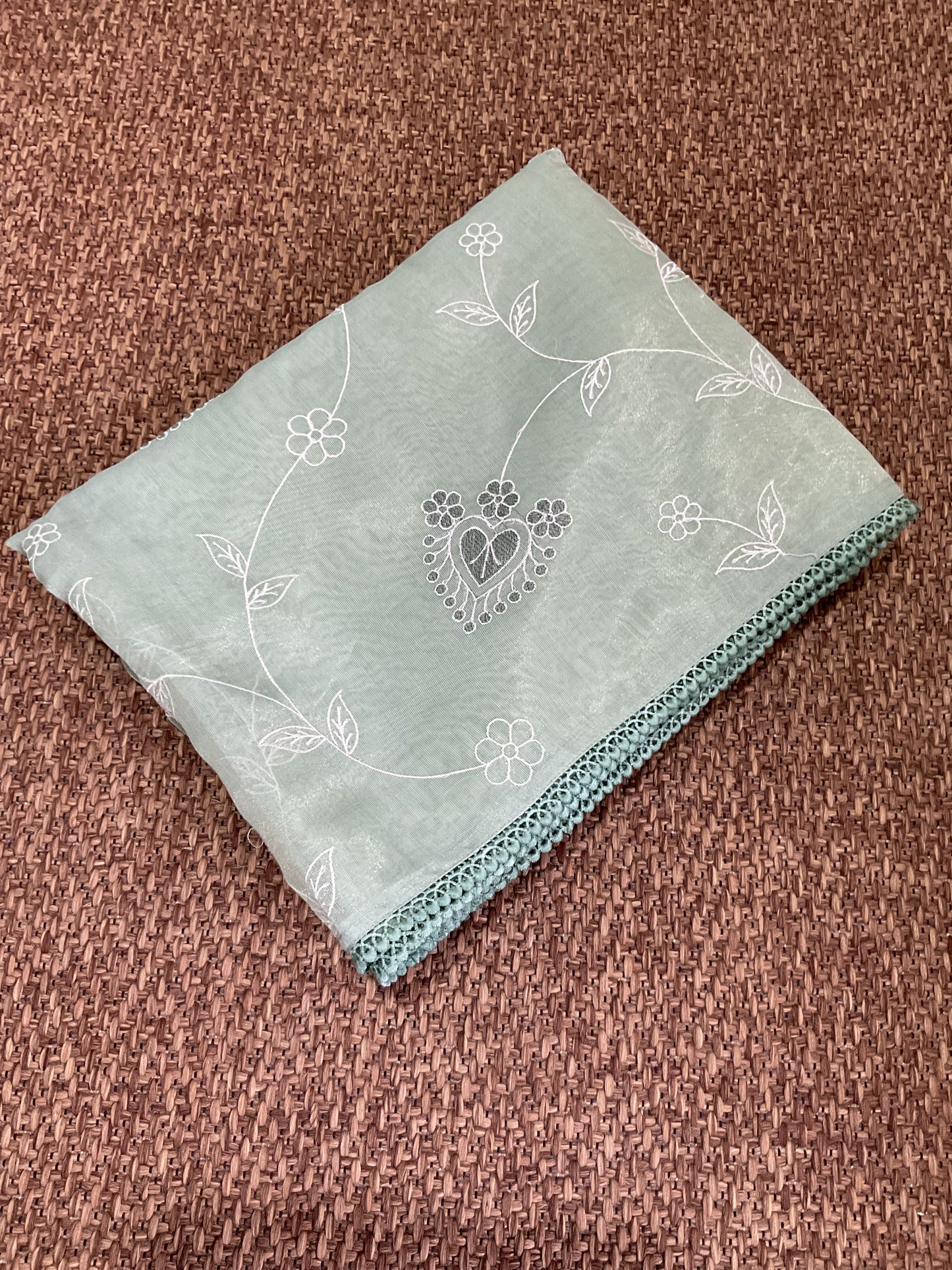 Fancy cotton Tissue saree with embroidery(Mint Green)