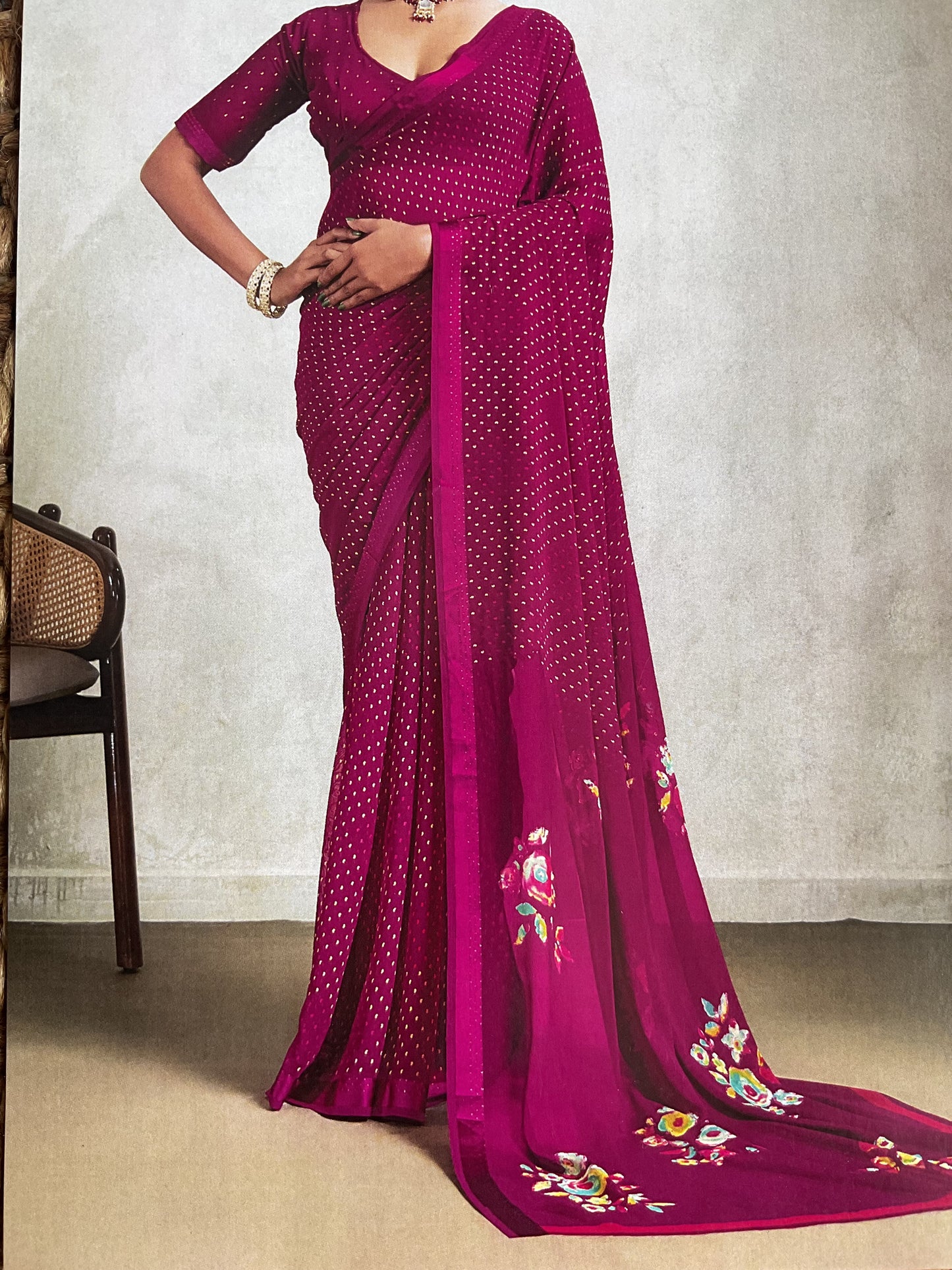 Purple chiffon saree