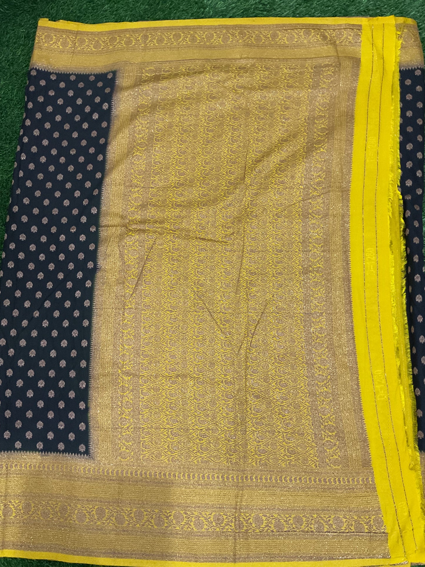 Black with yellow border Banarasi crepe georgette saree