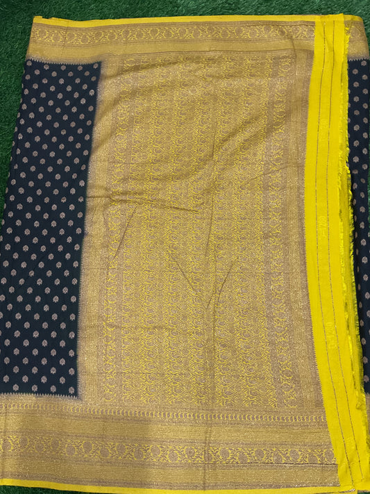 Black with yellow border Banarasi crepe georgette saree
