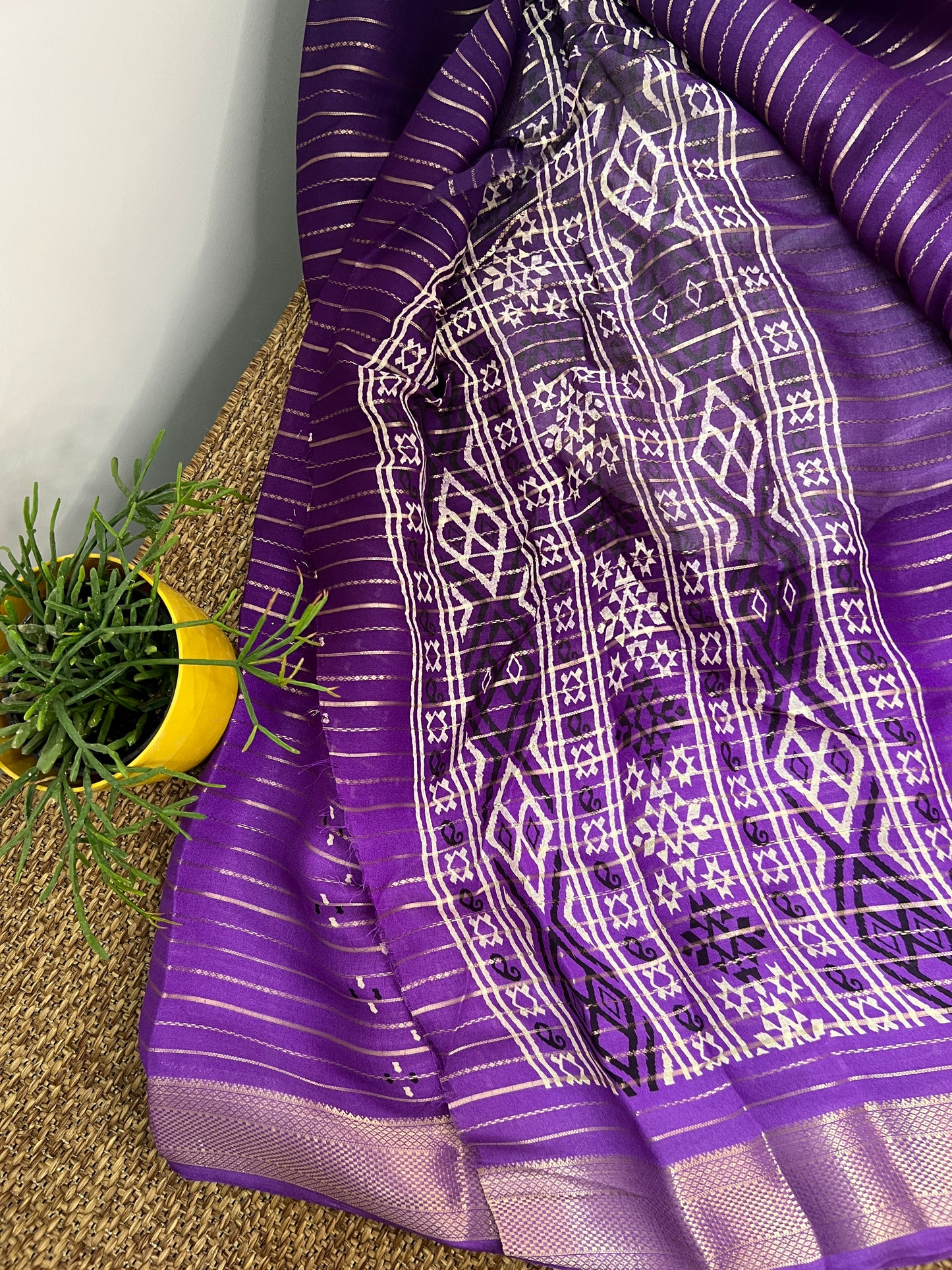 Blue with purple Chiffon saree with border