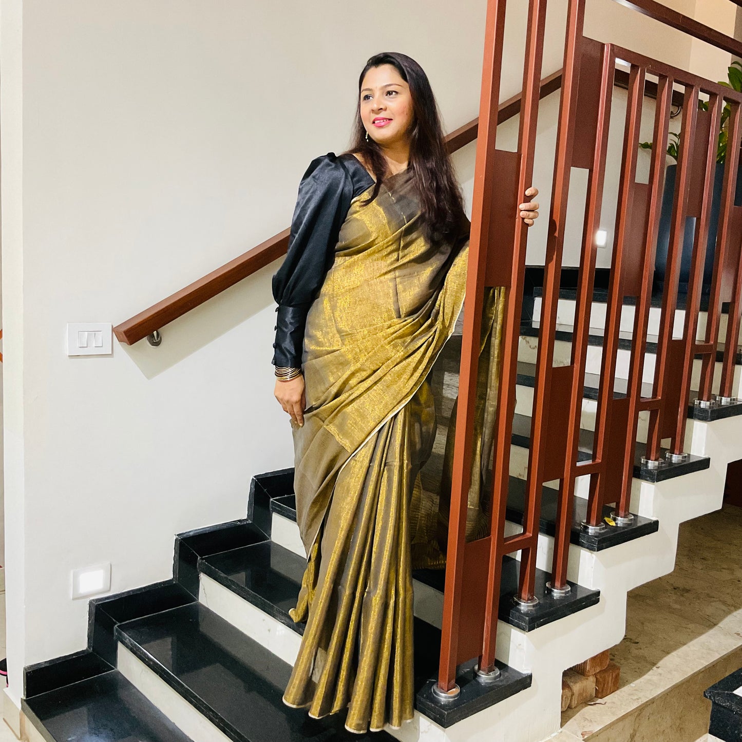 Linen tissue saree- copper gold colour