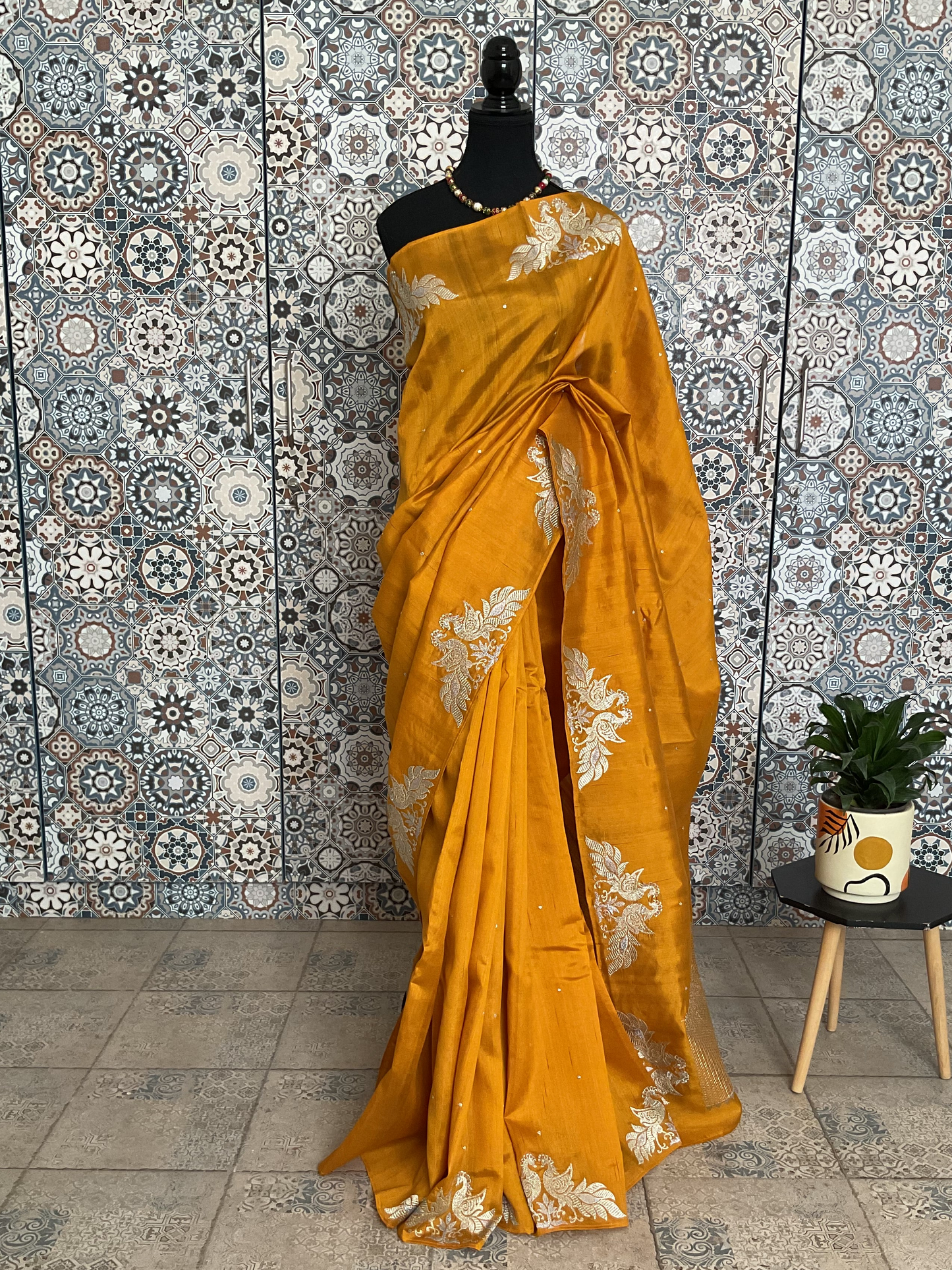 Tussar yellow saree