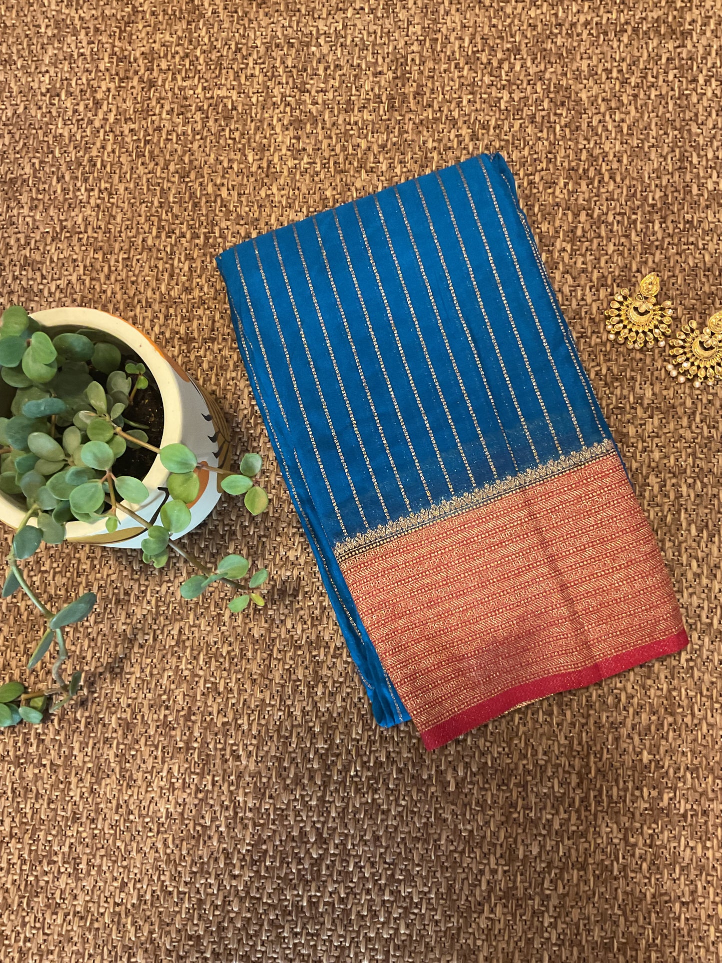 Blue premium Banarasi stripes georgette saree