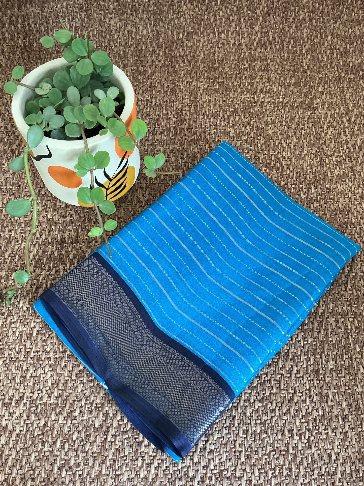 Blue Chiffon saree with dark blue border