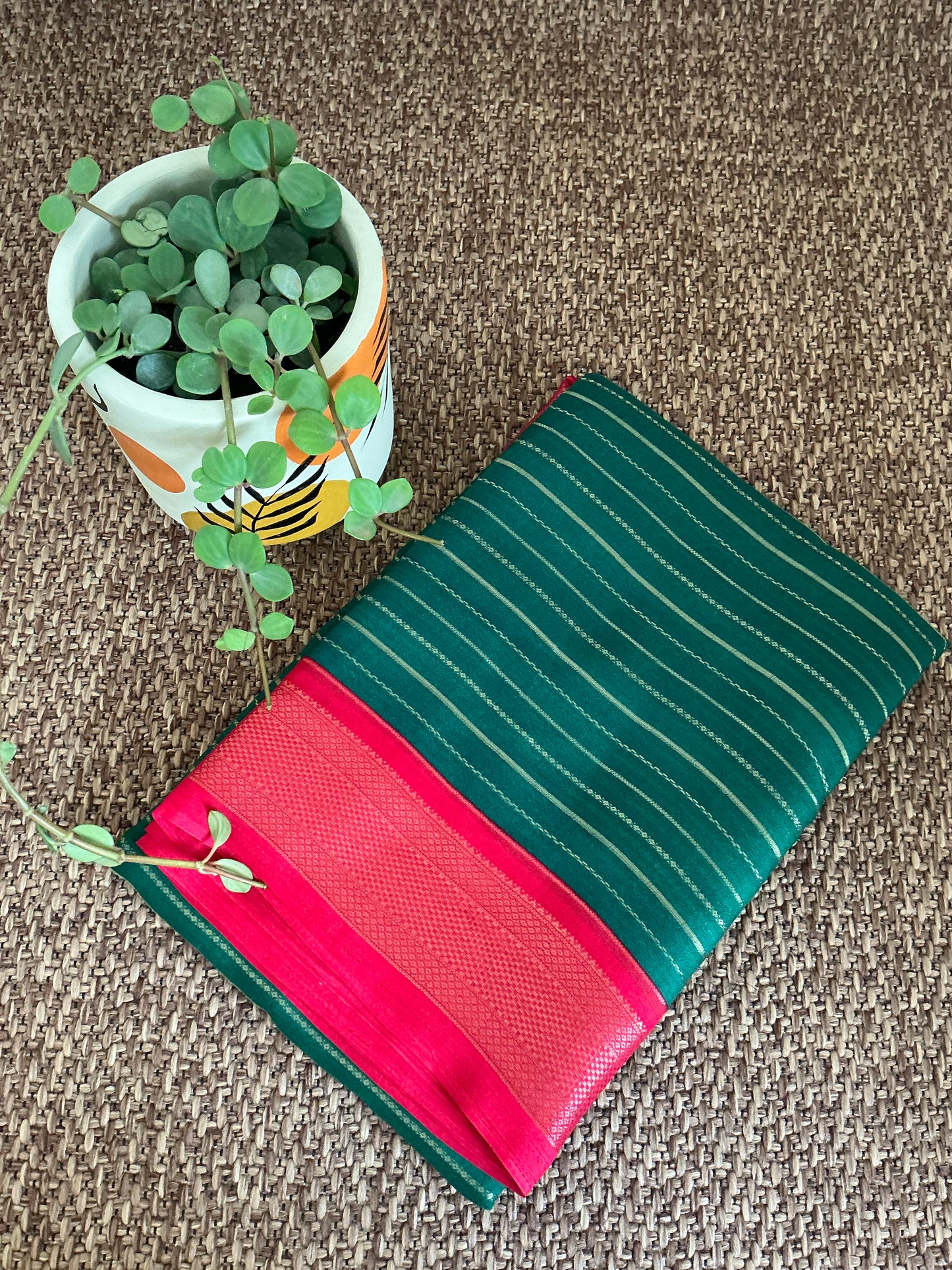 Green Chiffon saree with red border