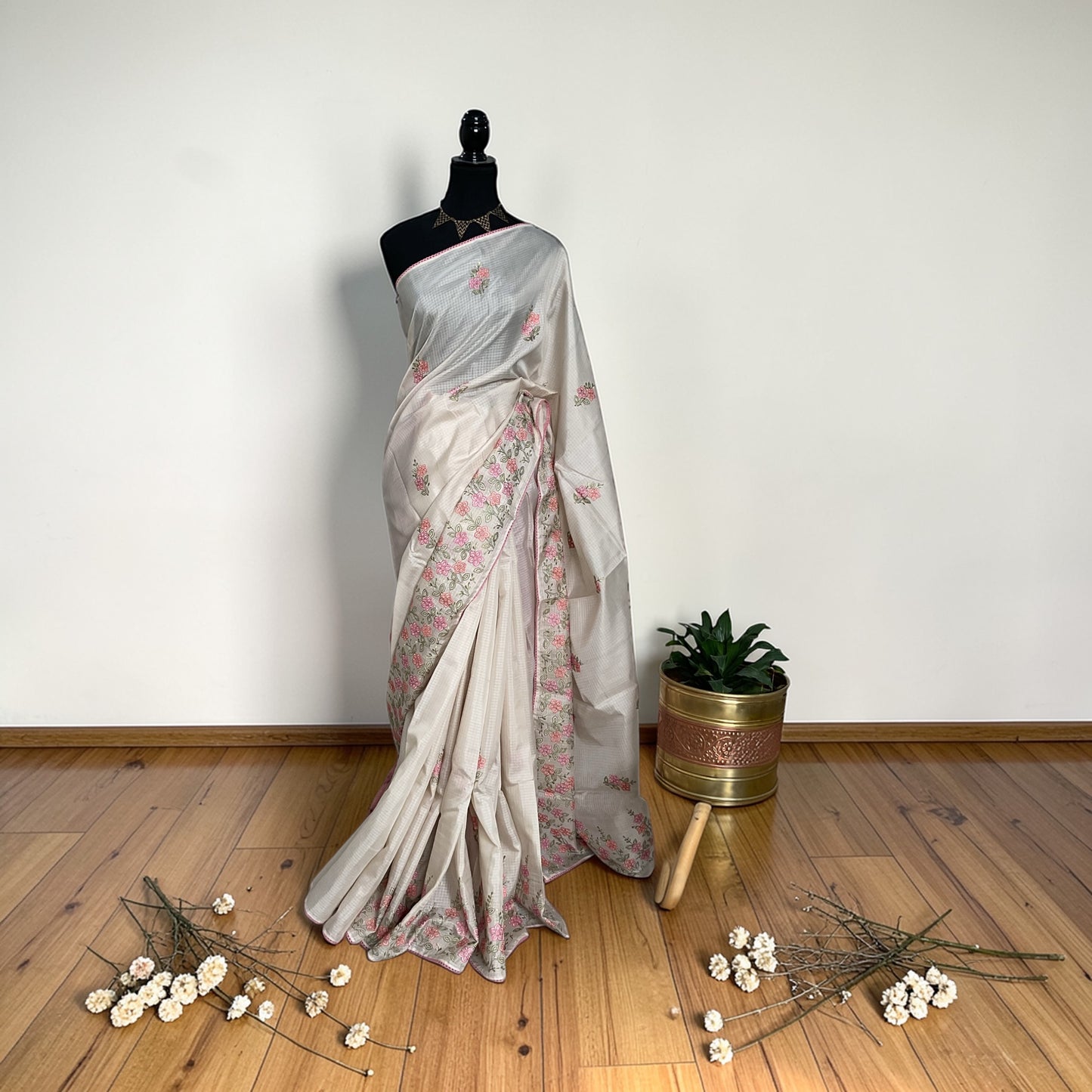 Kota Embroidery saree-Pink Floral