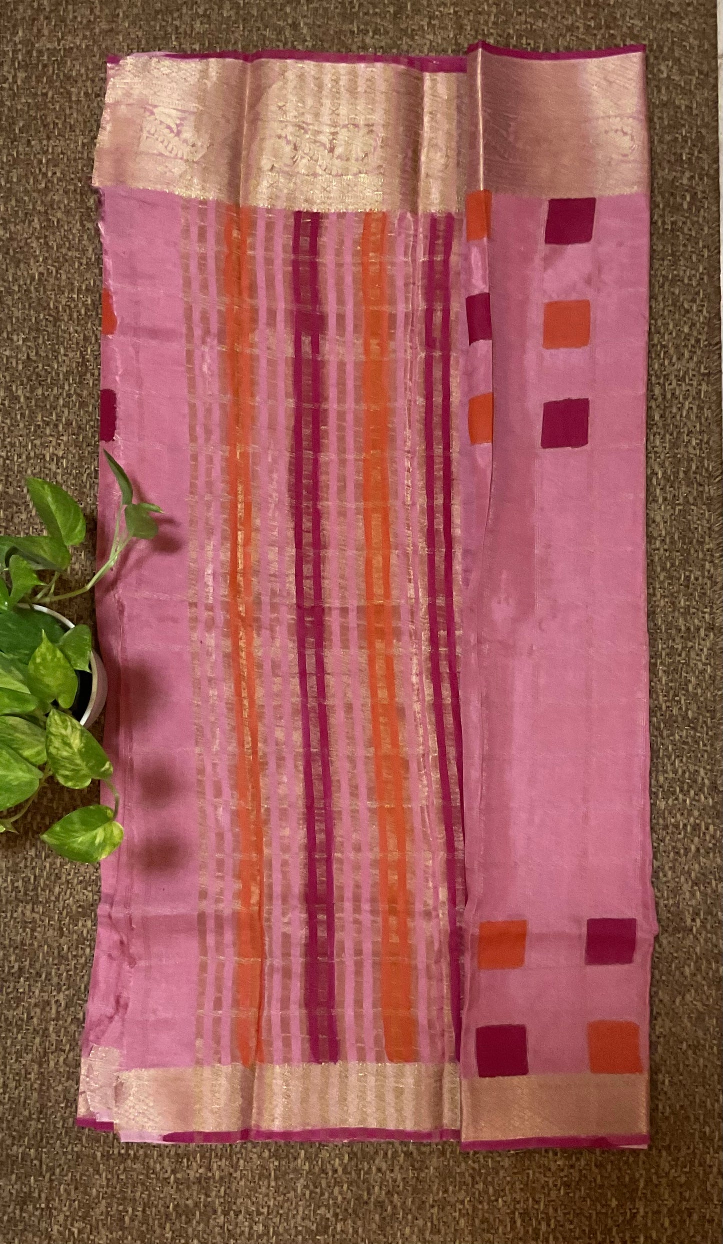 Pink soft silk saree(without blouse)