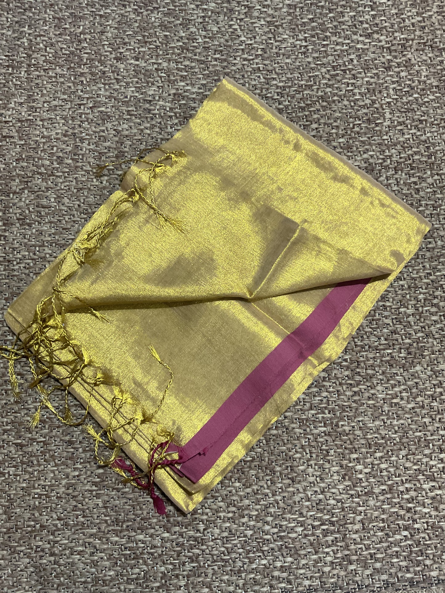 Khadi Tissue saree(Golden with pink border)