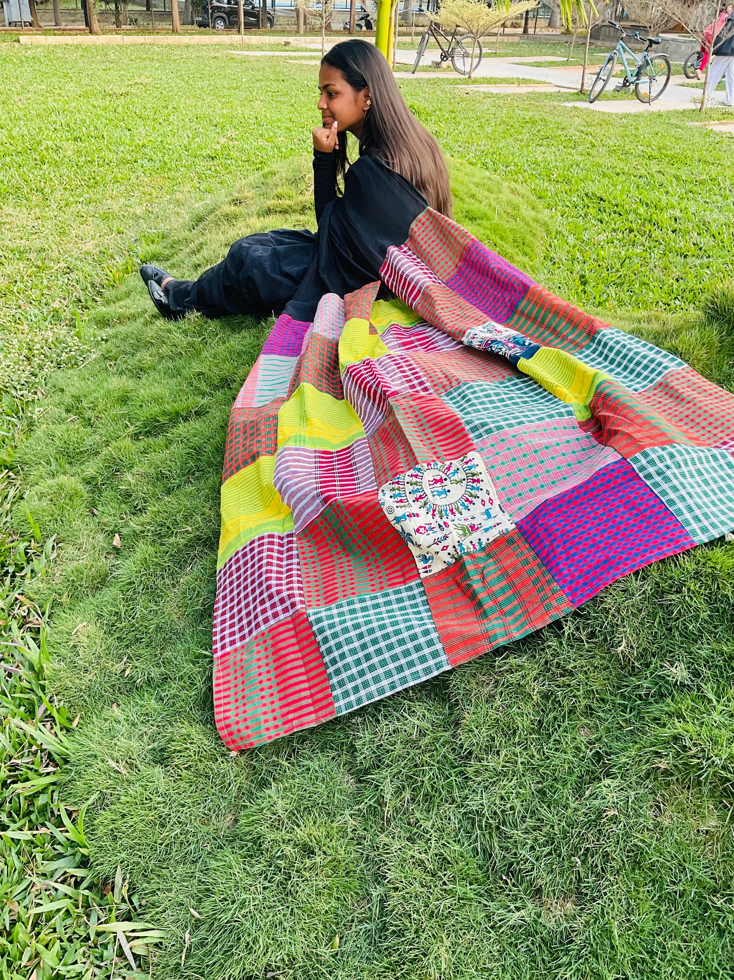 Mul cotton Gamcha saree(Black)