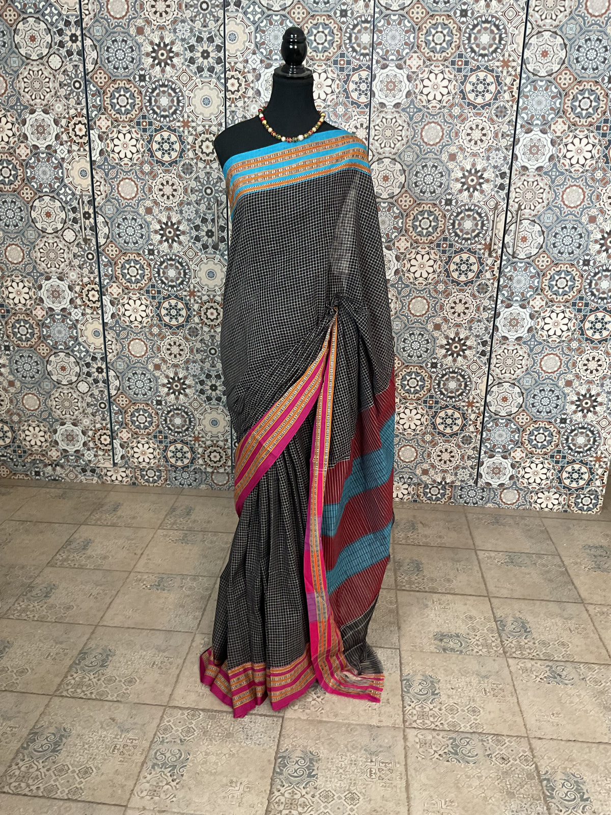 Pure Handloom Patted Anchu Cotton Saree(Mustard yellow)