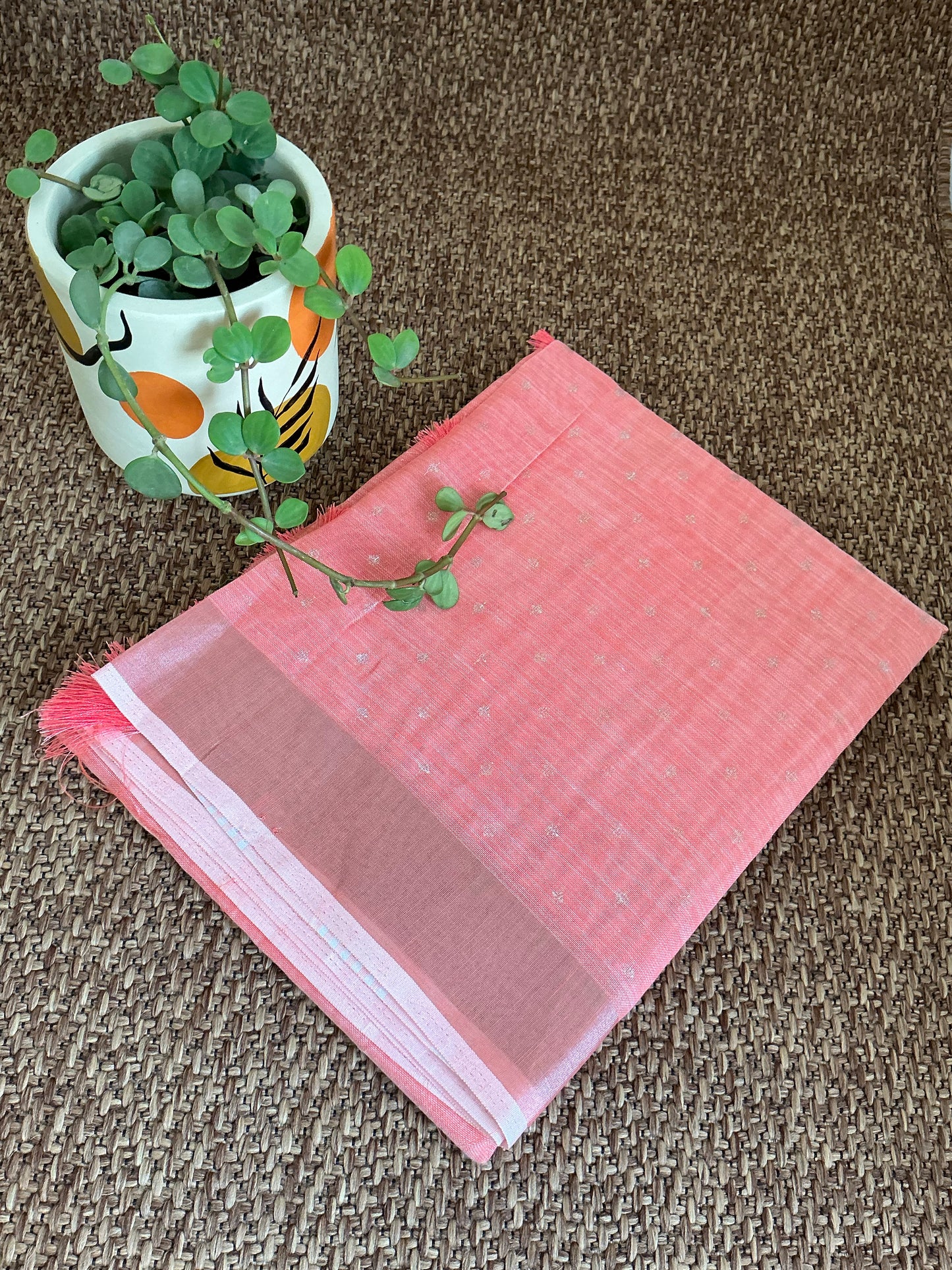 Light pink Linen cotton with silver motifs