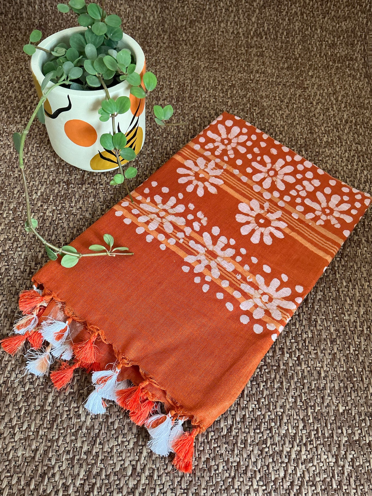 Burnt Orange colour Cotton saree