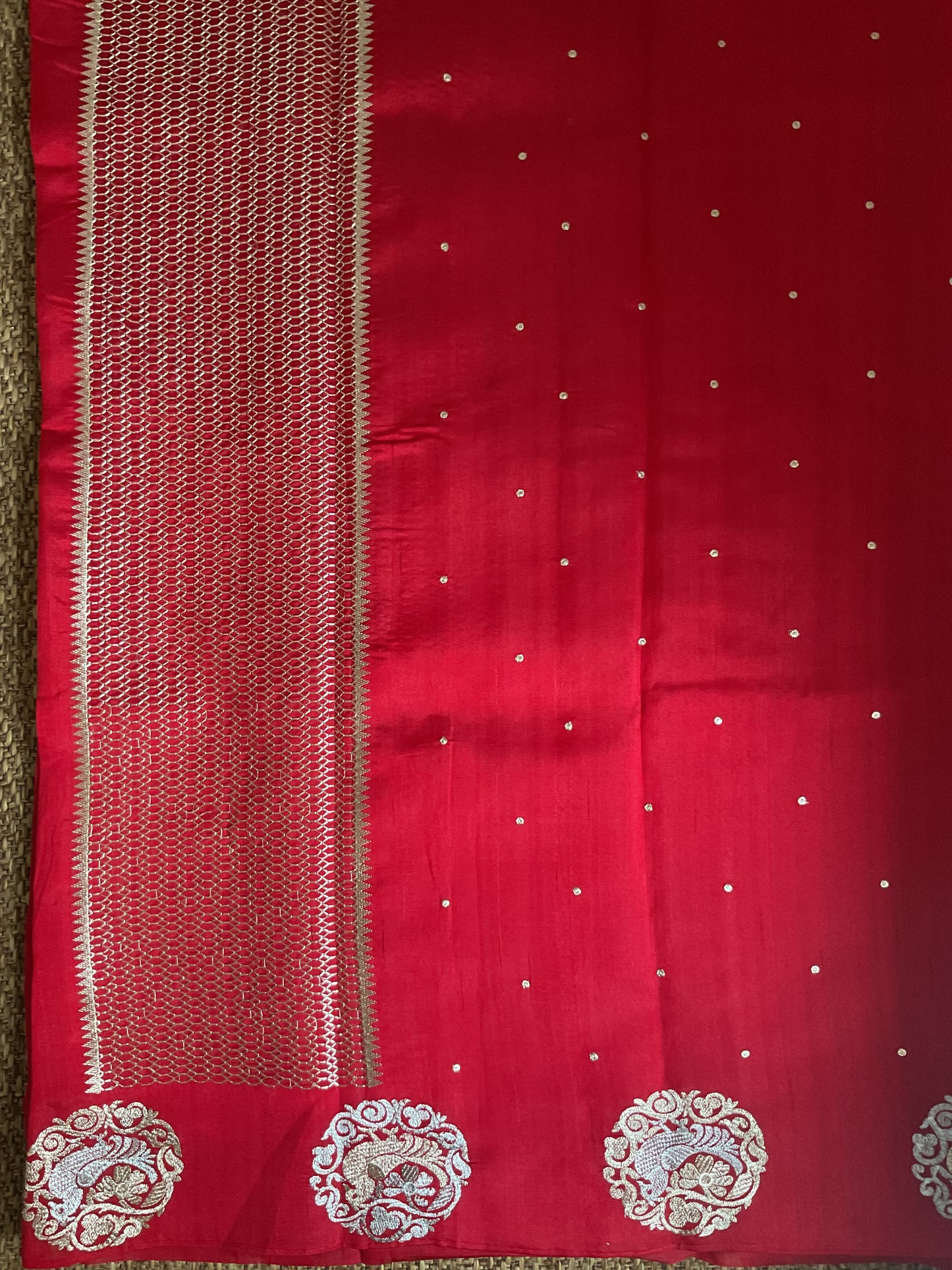 Tussar Lion motifs saree- (Red)