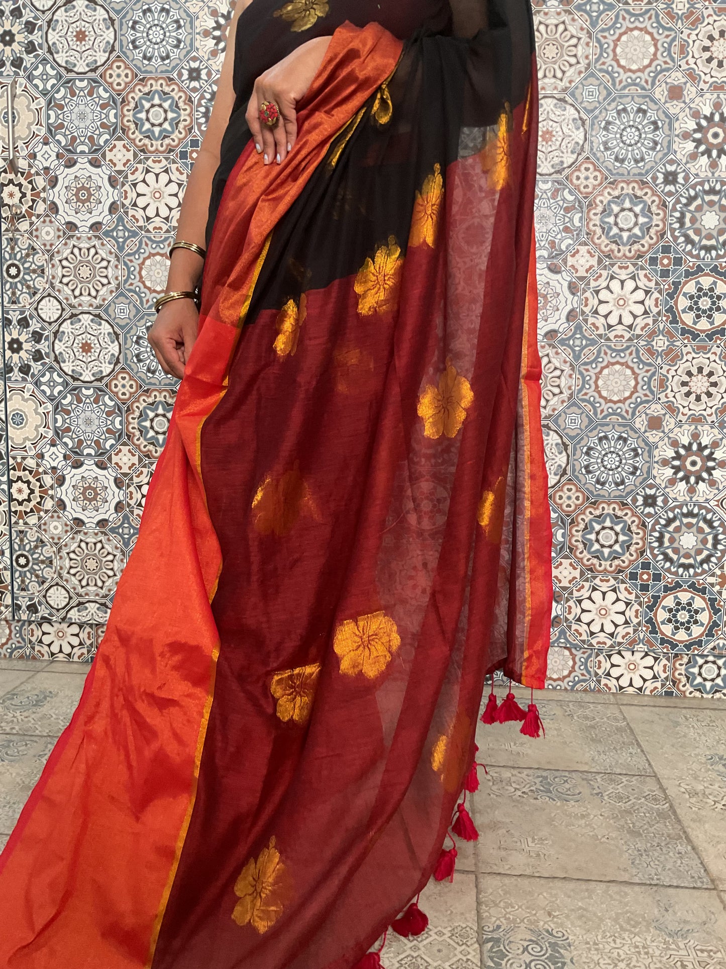 Mul cotton saree(Black)