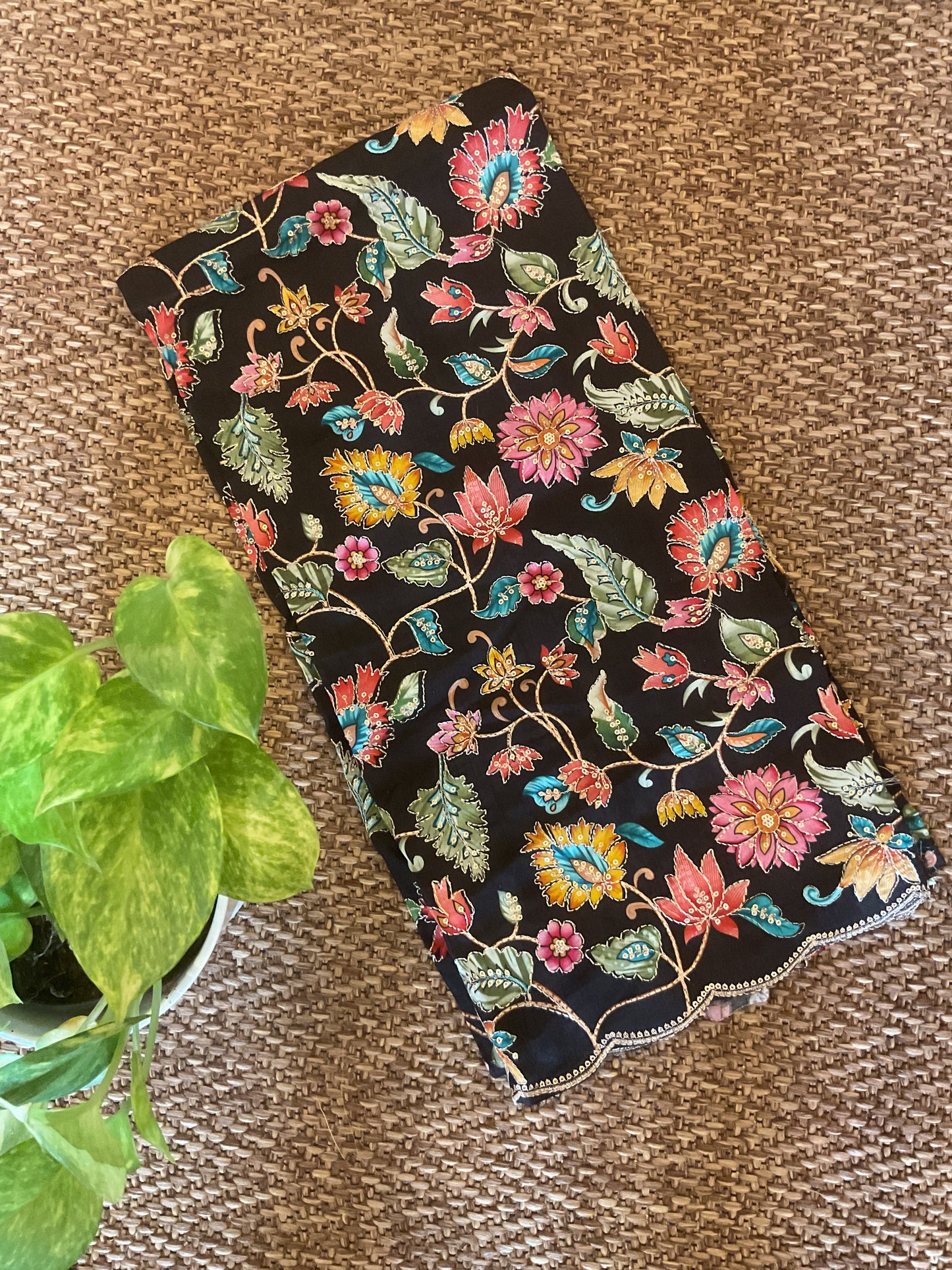 Black Kalamkari blouse fabric