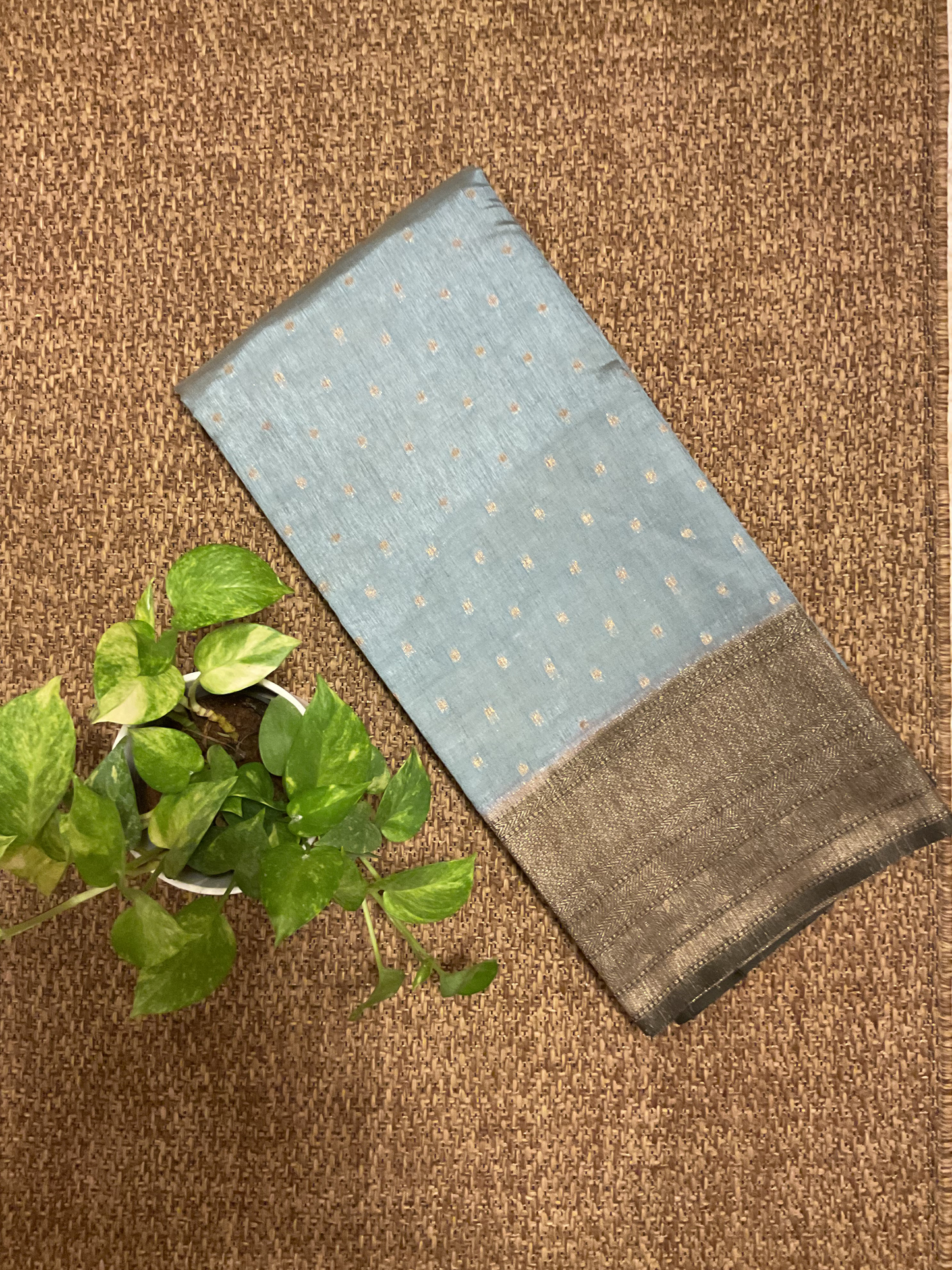 Tussar saree with green border(Aqua blue)