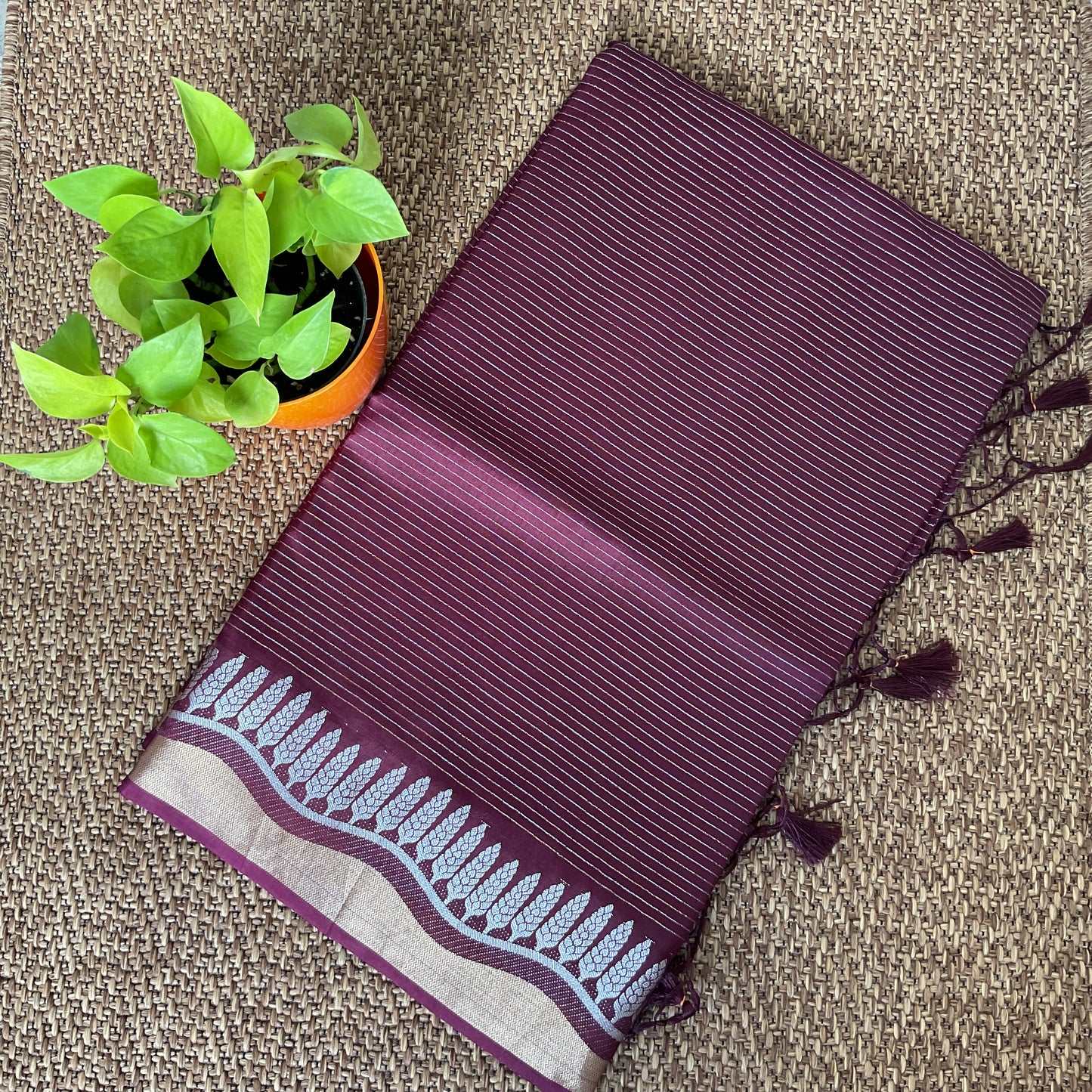 Dola silk wine stripes saree