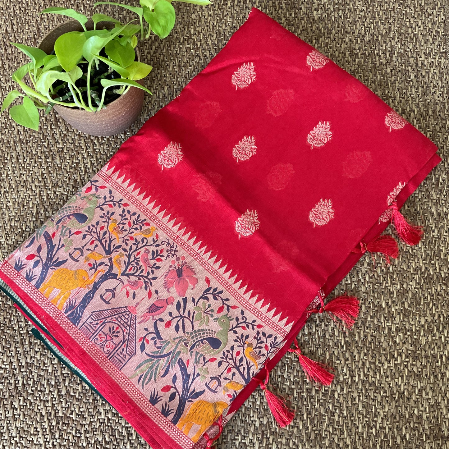 Red tussar saree