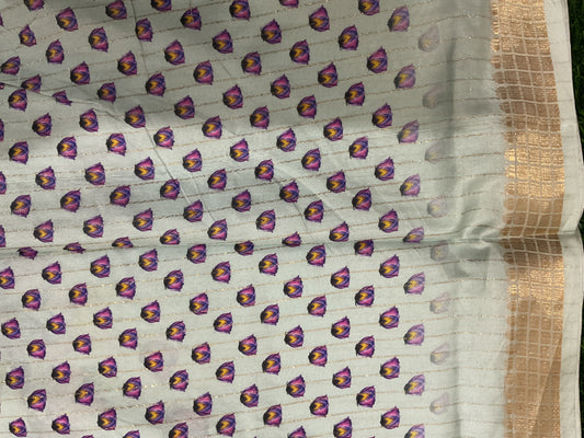 Antique floral light blue dola silk saree