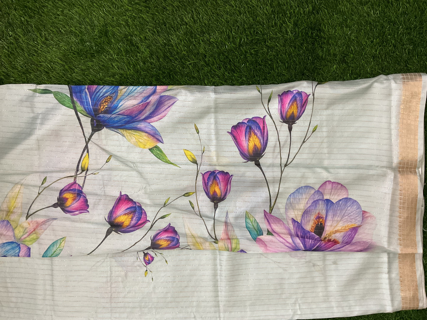 Antique floral light blue dola silk saree