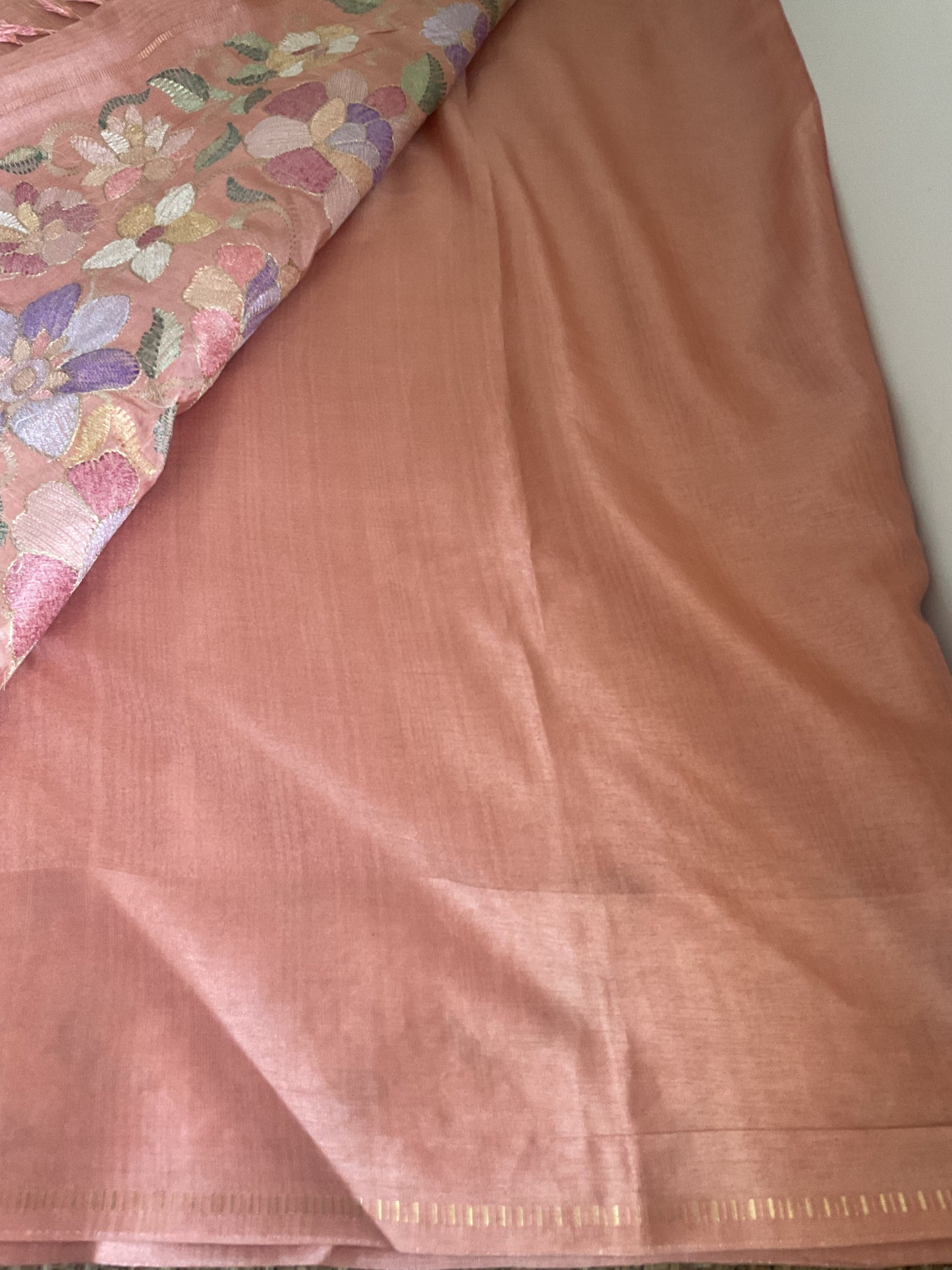 Fancy Viscose saree-(Peach machine embroidery)