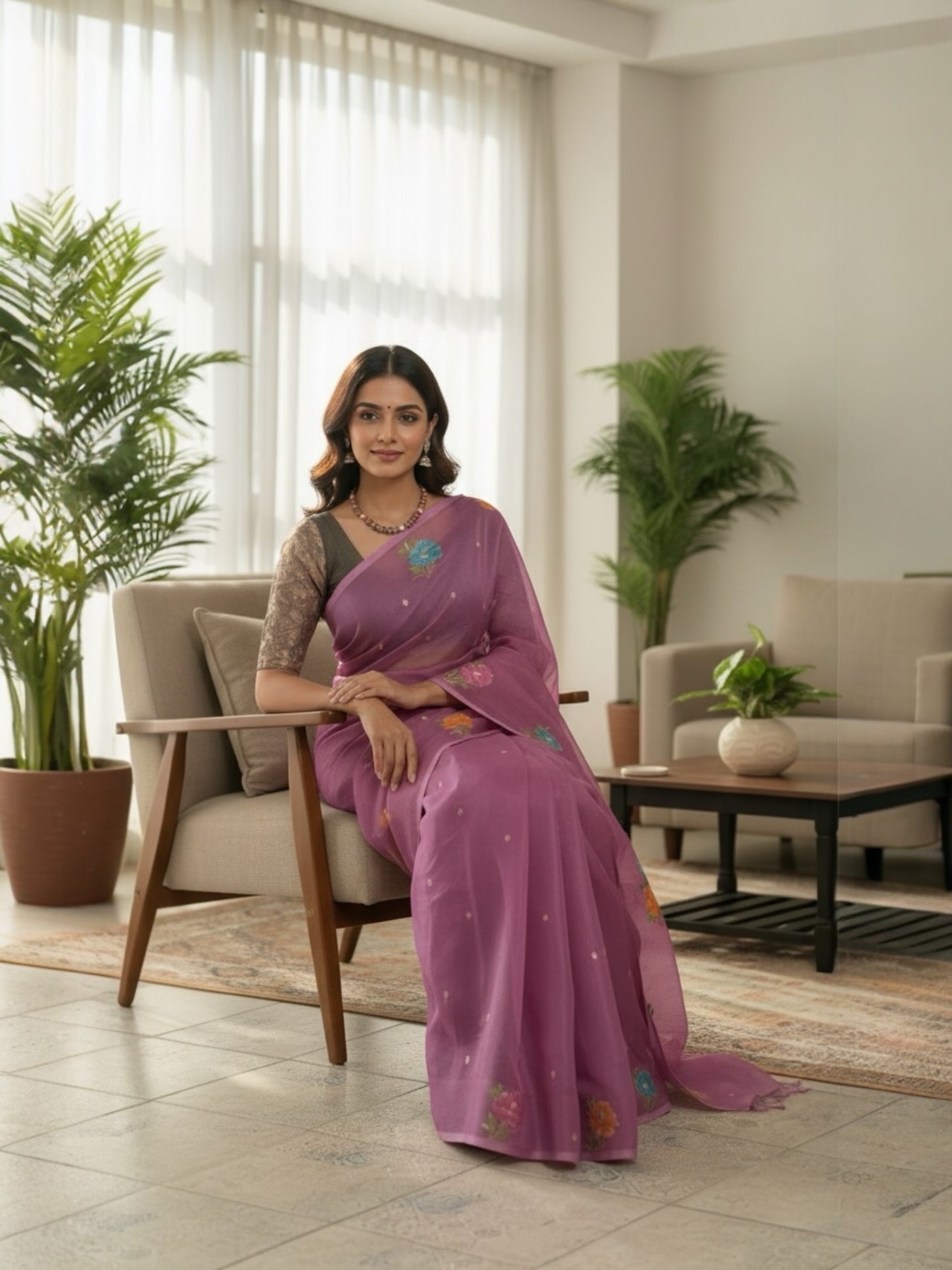 Chinnon saree(Lilac)
