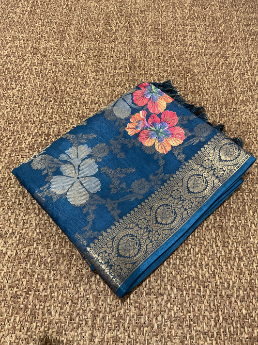 Fancy Floral Zari Weaving Saree(Blue)| Elegant Festive Collection
