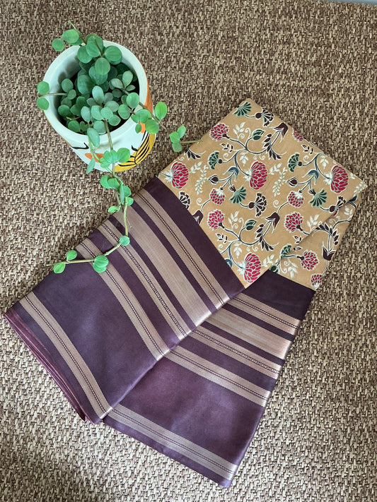 Cream with brown border Resham silk saree