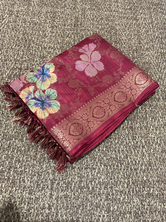 Fancy Floral Zari Weaving Saree (Red)| Elegant Festive Collection