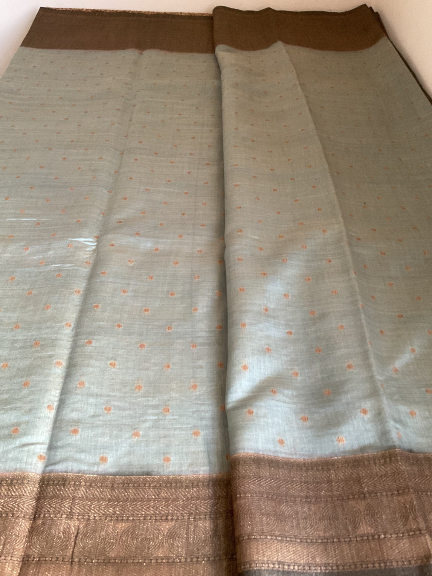 Tussar saree with green border(Aqua blue)