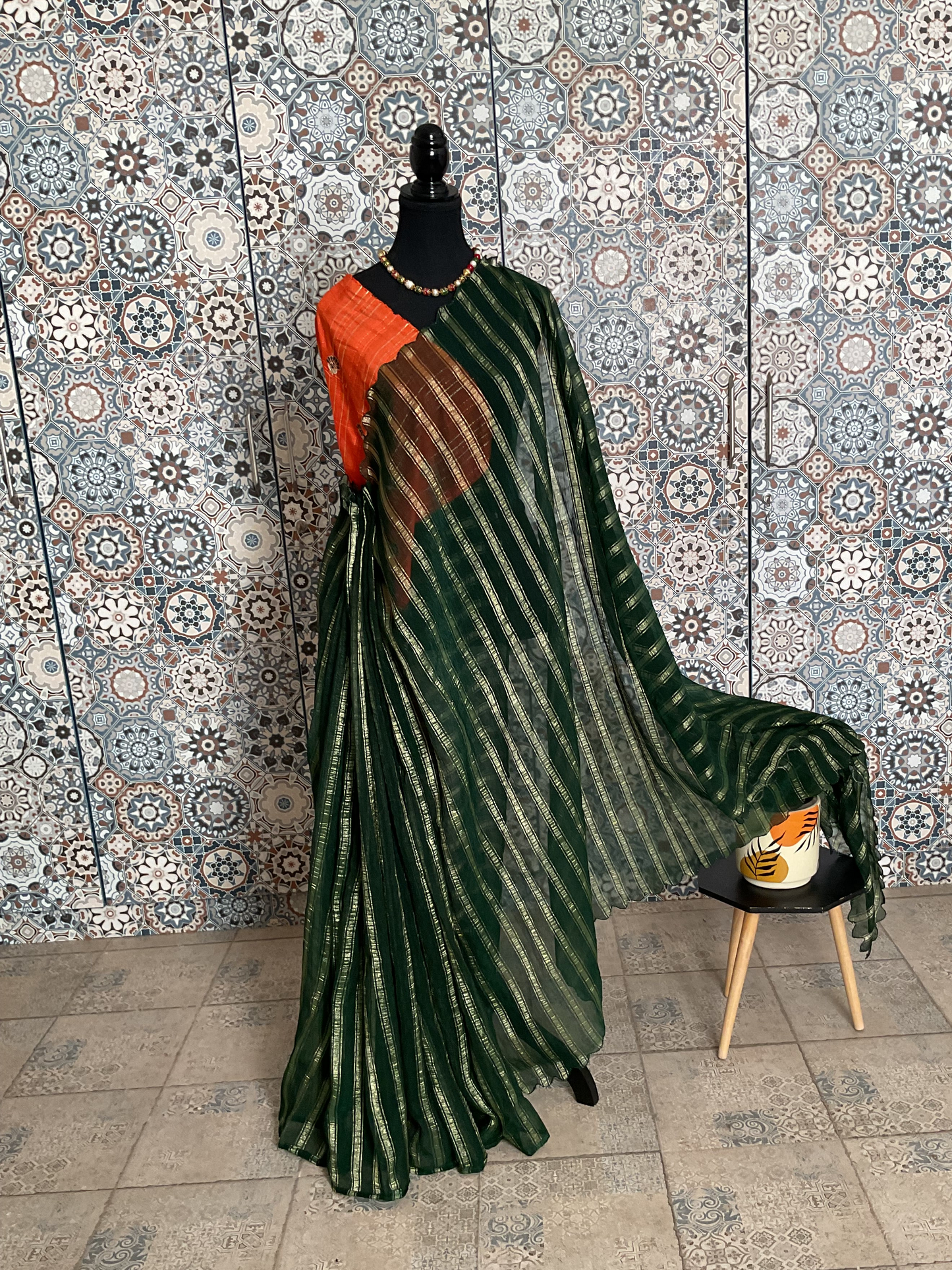 Organza Tissue saree(Green)