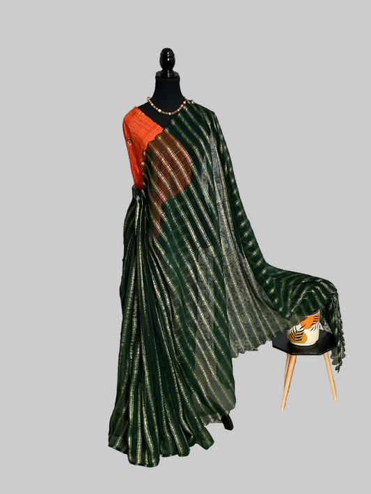 Organza Tissue saree(Green)