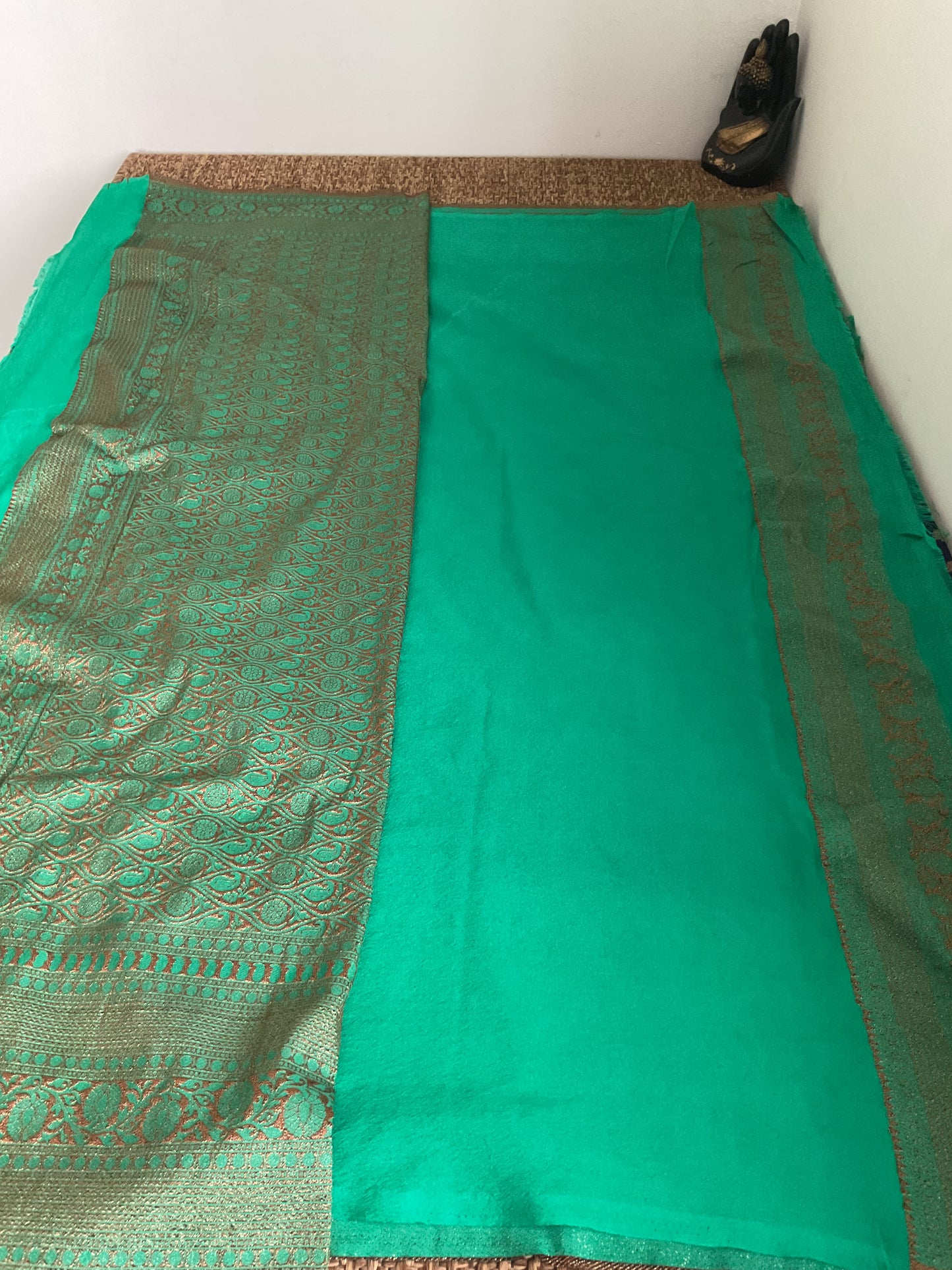 Banarasi crepe silk Saree (Navy blue with Mint Green Zari Border)