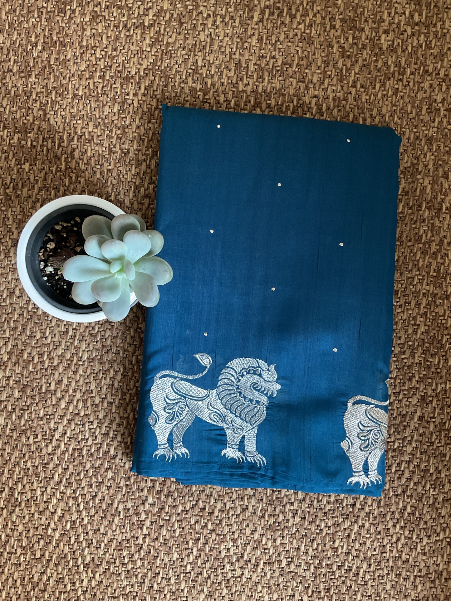 Tussar Blue saree(Lion motifs)