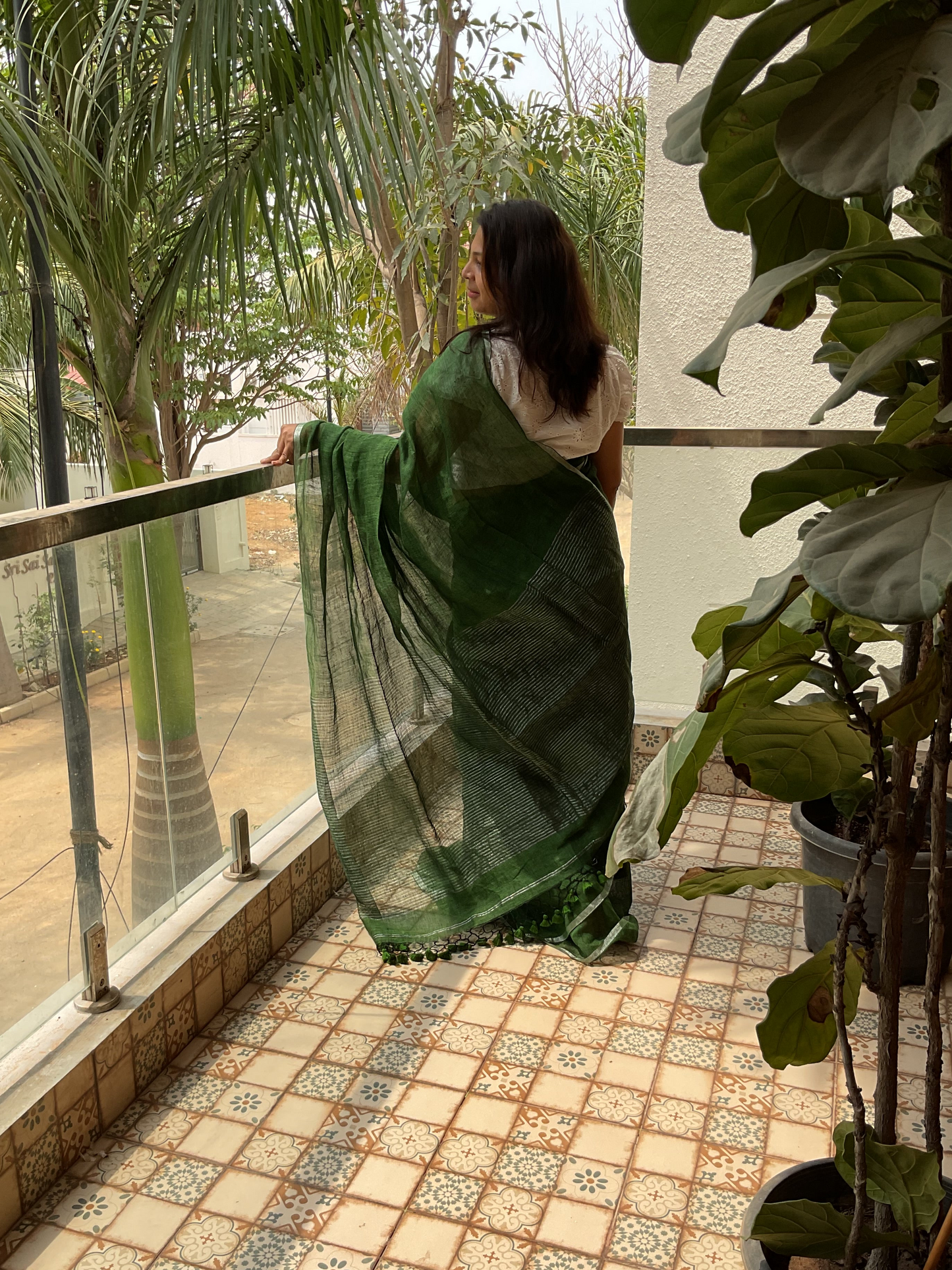 Handloom Linen saree(Green)